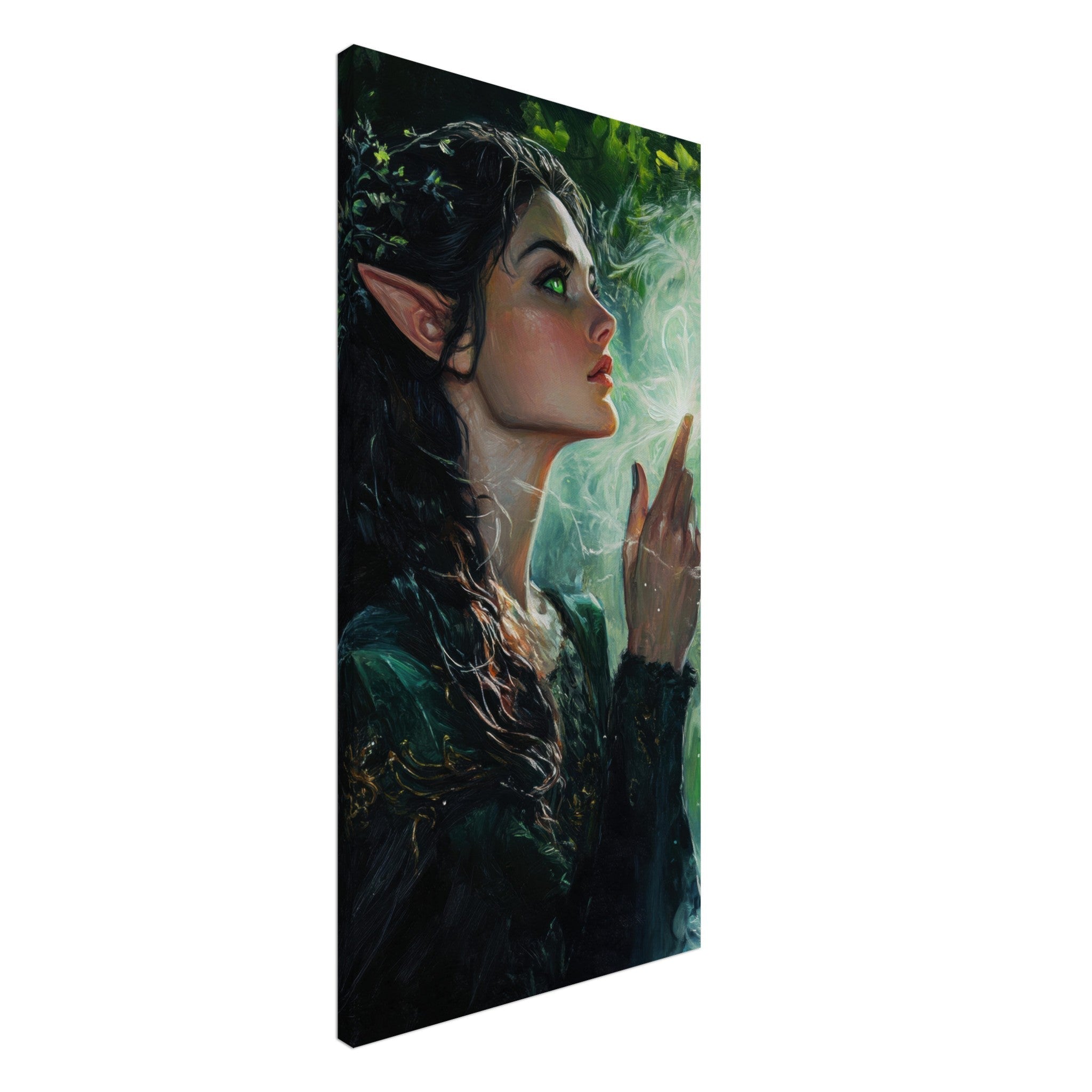 Canvas Portrait - The Fae Sorceress of the Emerald Woods Oil Faint 7 - Shop Ai Art WebShop - Digital Art online Store