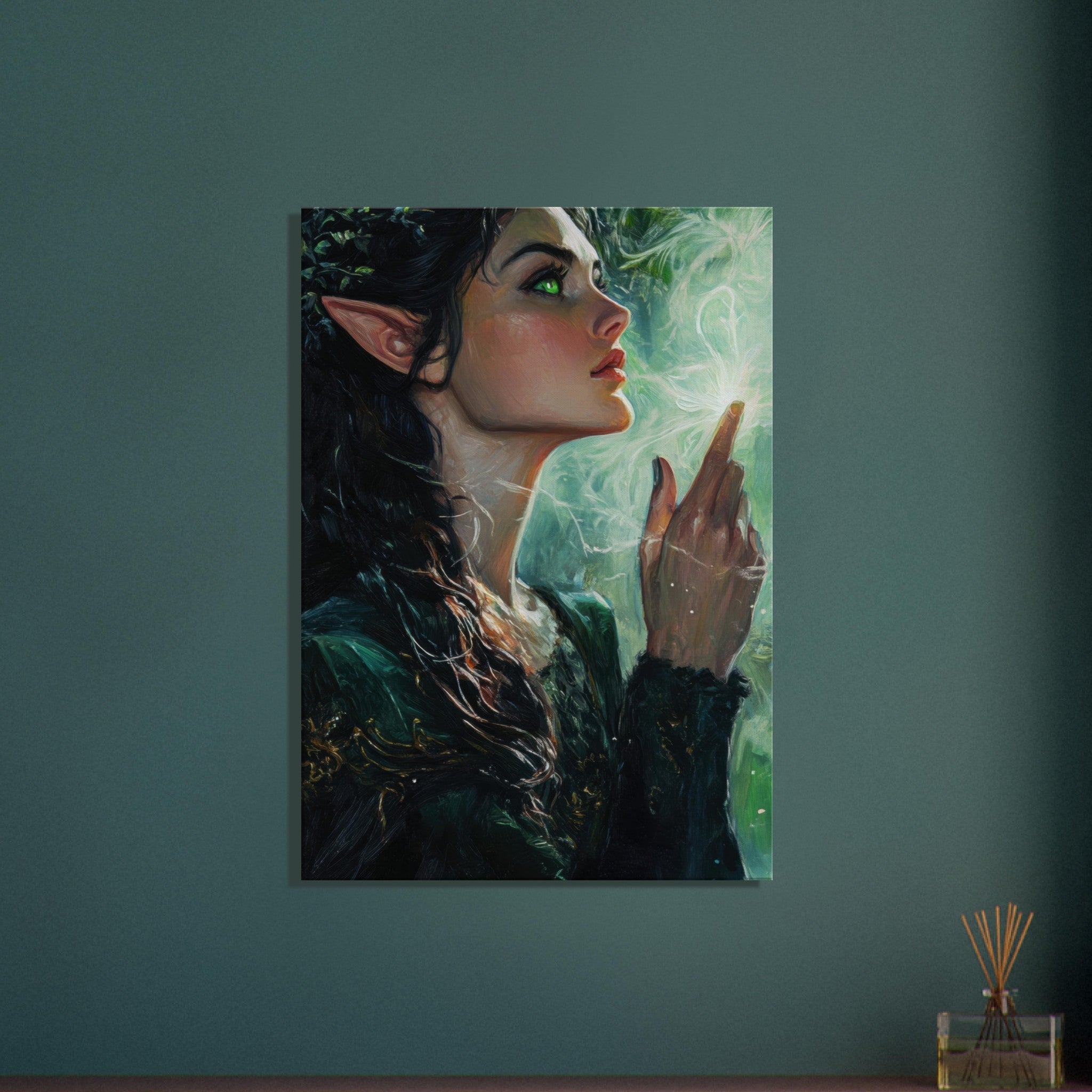Canvas Portrait - The Fae Sorceress of the Emerald Woods Oil Faint 7 - Shop Ai Art WebShop - Digital Art online Store