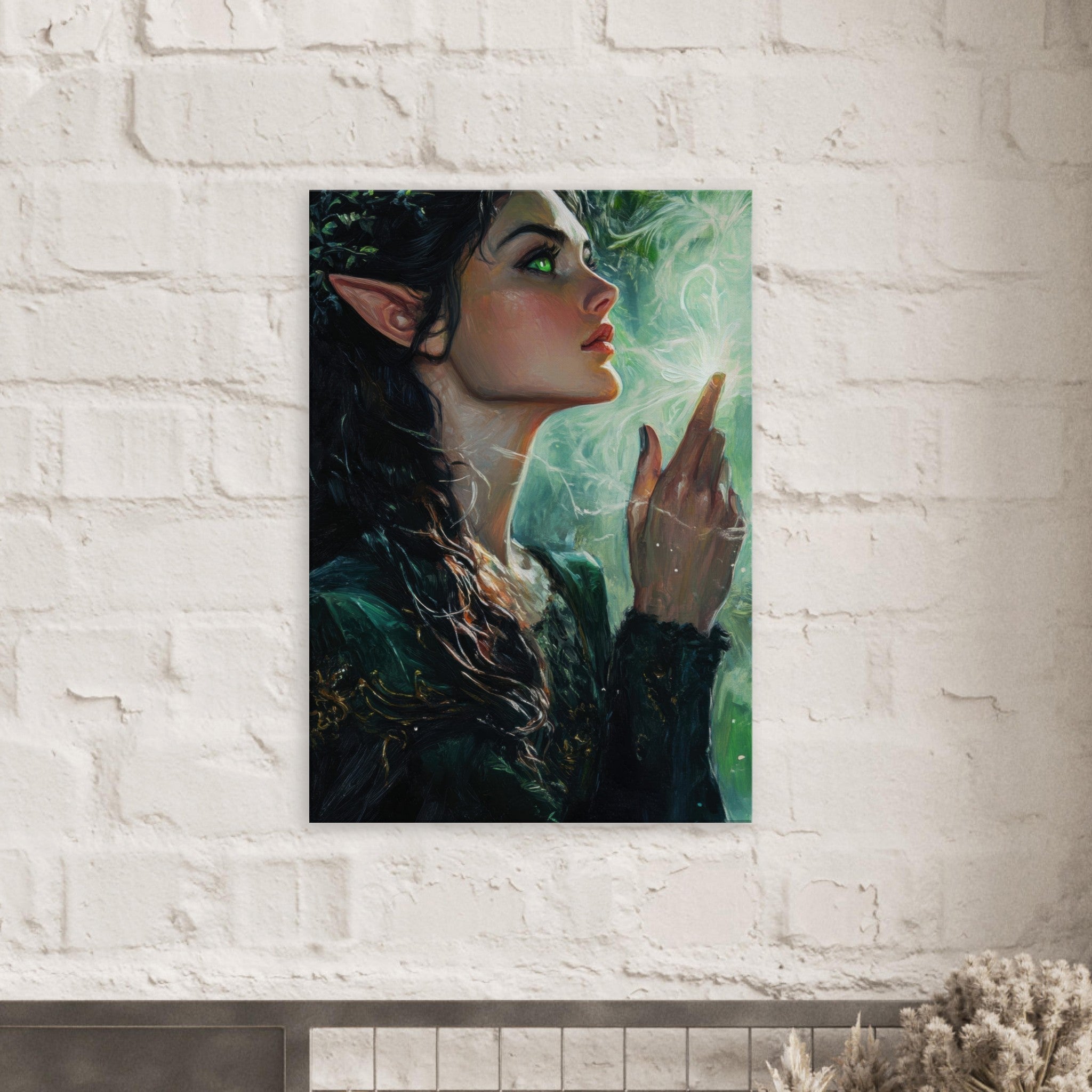 Canvas Portrait - The Fae Sorceress of the Emerald Woods Oil Faint 7 - Shop Ai Art WebShop - Digital Art online Store