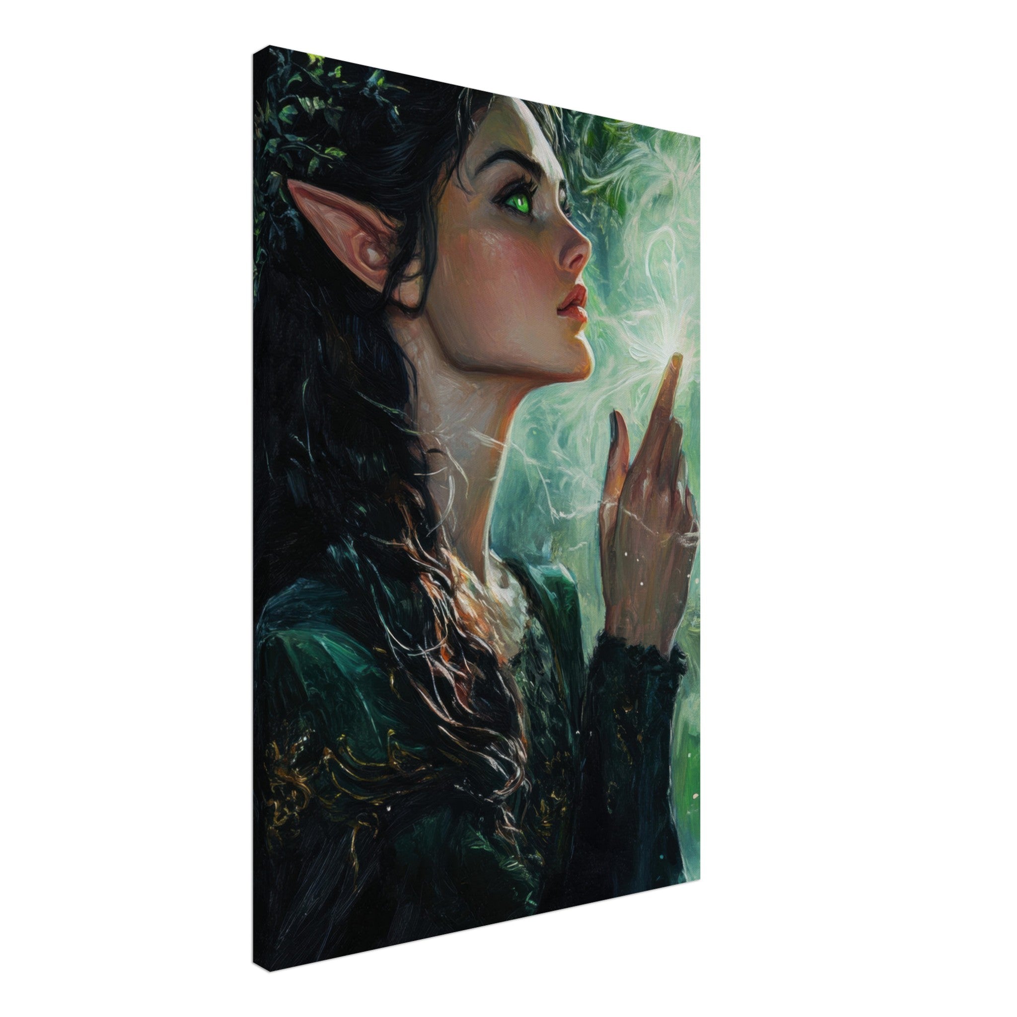 Canvas Portrait - The Fae Sorceress of the Emerald Woods Oil Faint 7 - Shop Ai Art WebShop - Digital Art online Store