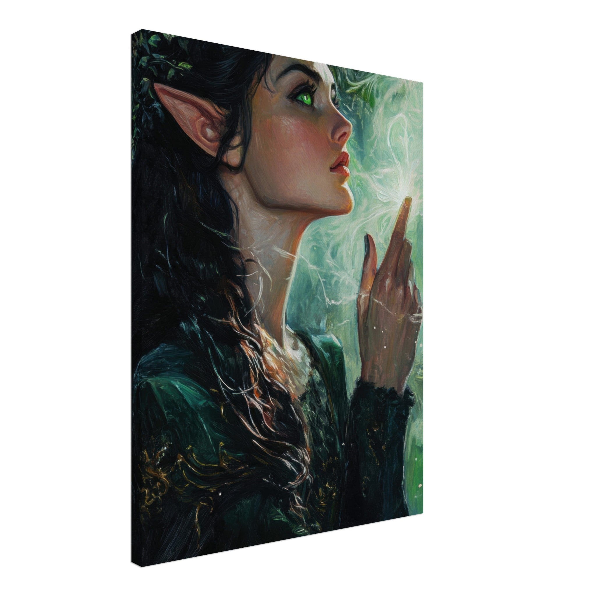 Canvas Portrait - The Fae Sorceress of the Emerald Woods Oil Faint 7 - Shop Ai Art WebShop - Digital Art online Store