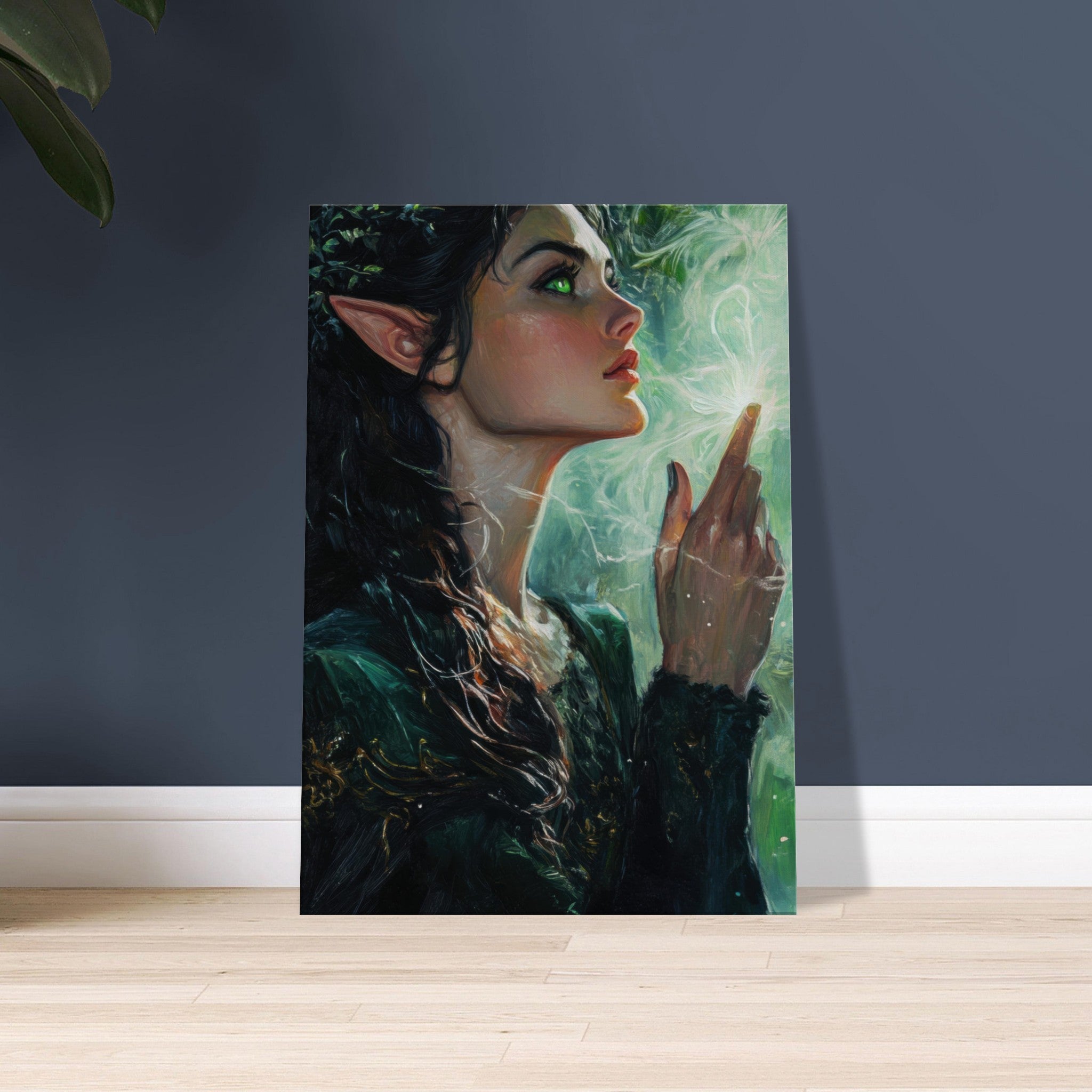 Canvas Portrait - The Fae Sorceress of the Emerald Woods Oil Faint 7 - Shop Ai Art WebShop - Digital Art online Store