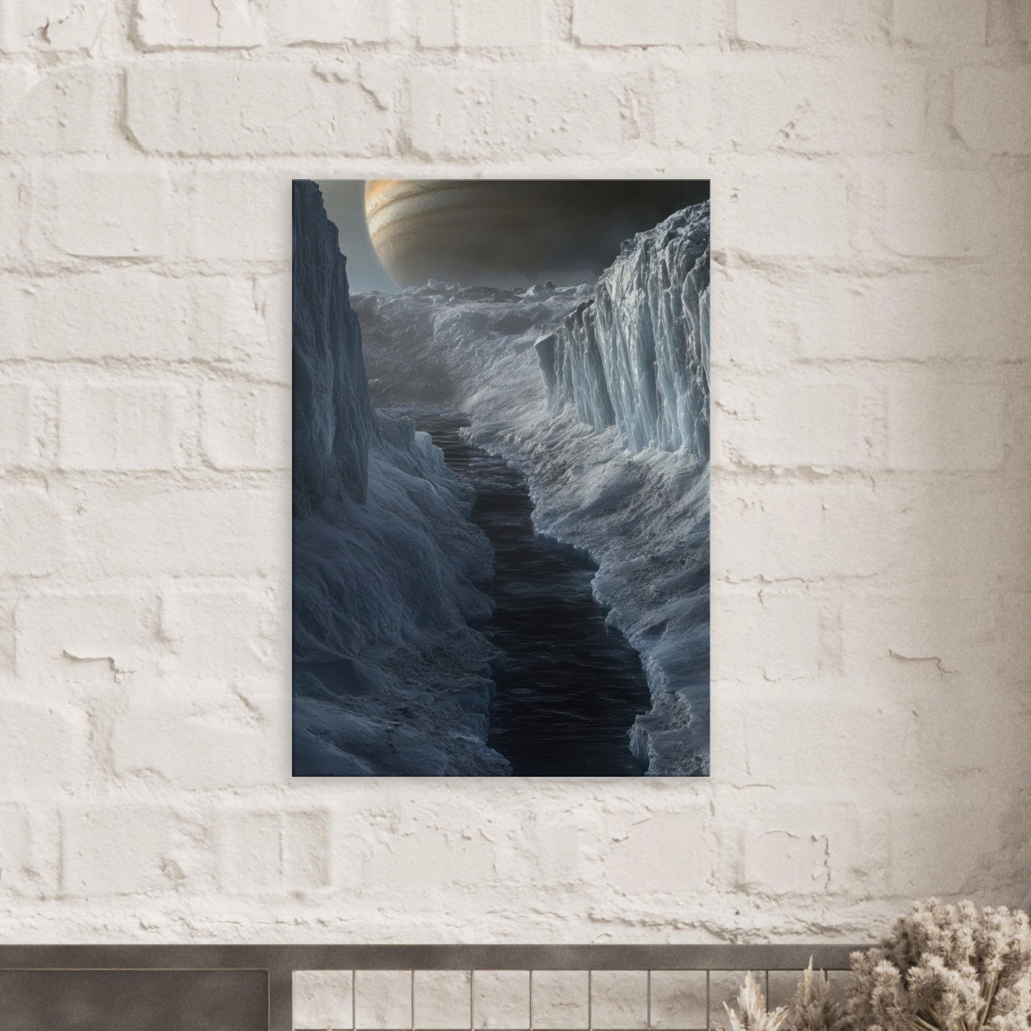 Canvas Portrait - The Frozen Wasteland of Europa An expedition tea 2 - Shop Ai Art WebShop - Digital Art online Store