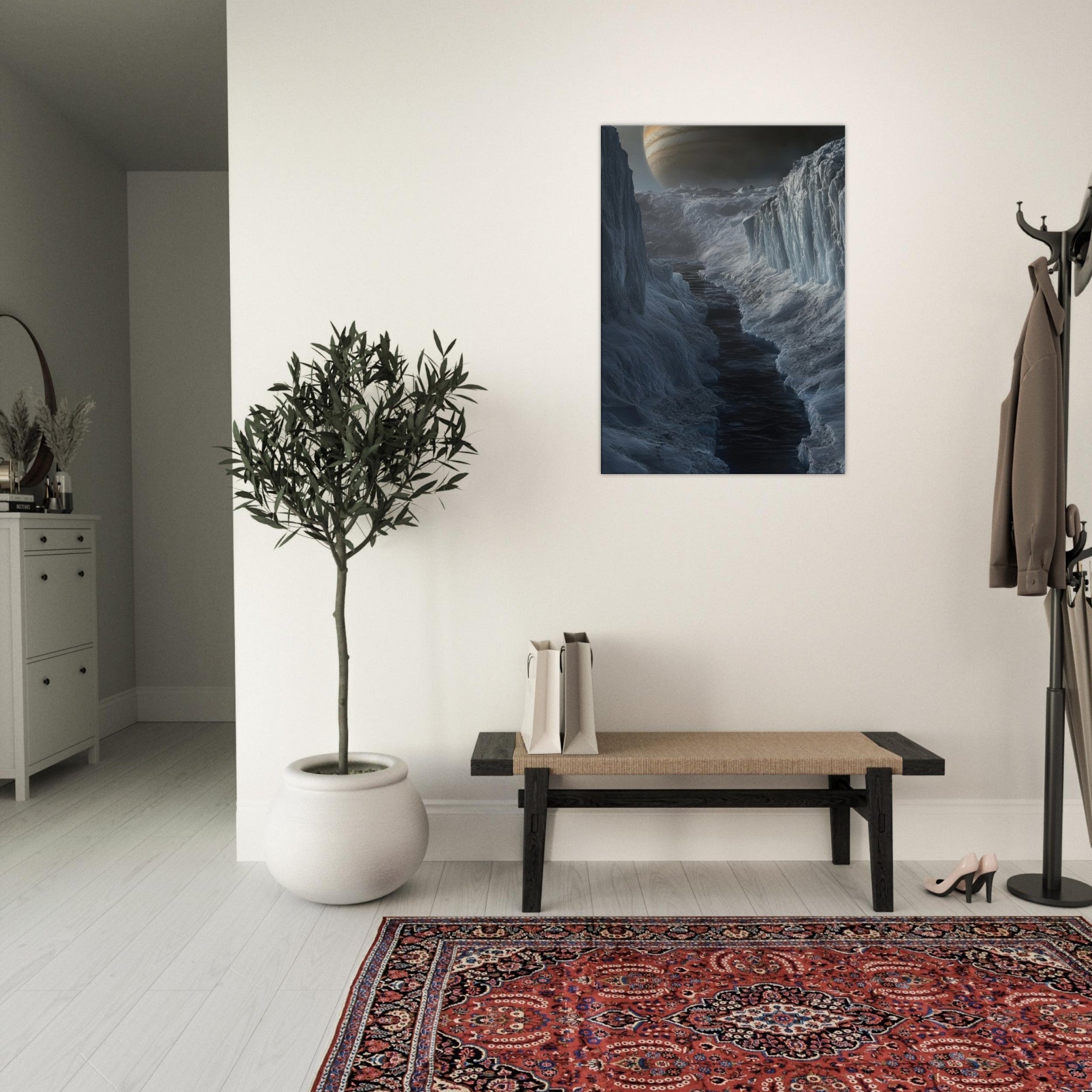 Canvas Portrait - The Frozen Wasteland of Europa An expedition tea 2 - Shop Ai Art WebShop - Digital Art online Store