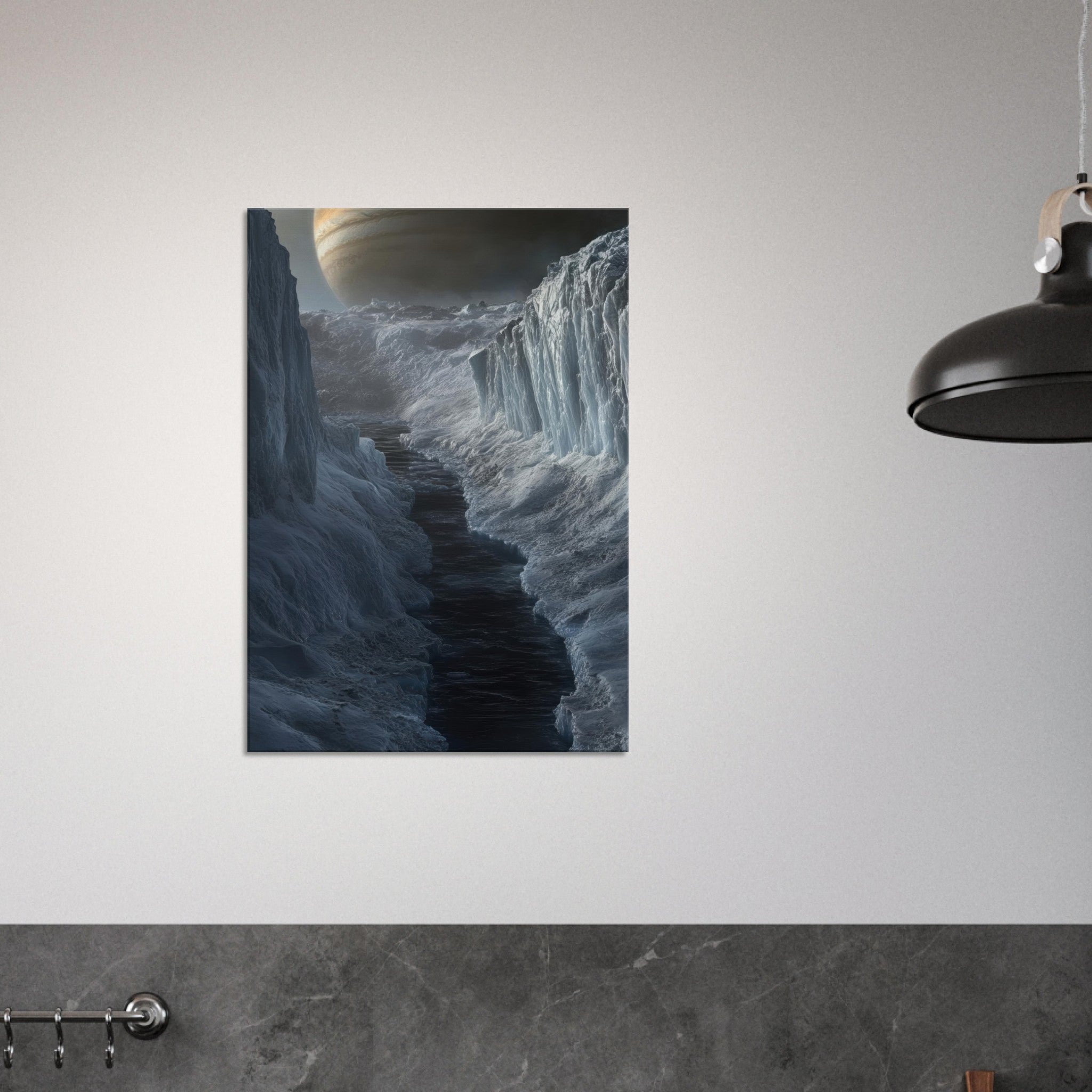 Canvas Portrait - The Frozen Wasteland of Europa An expedition tea 2 - Shop Ai Art WebShop - Digital Art online Store