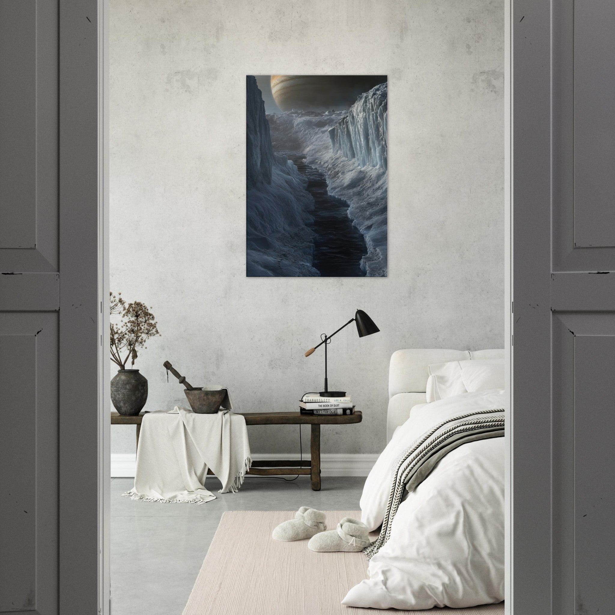 Canvas Portrait - The Frozen Wasteland of Europa An expedition tea 2 - Shop Ai Art WebShop - Digital Art online Store