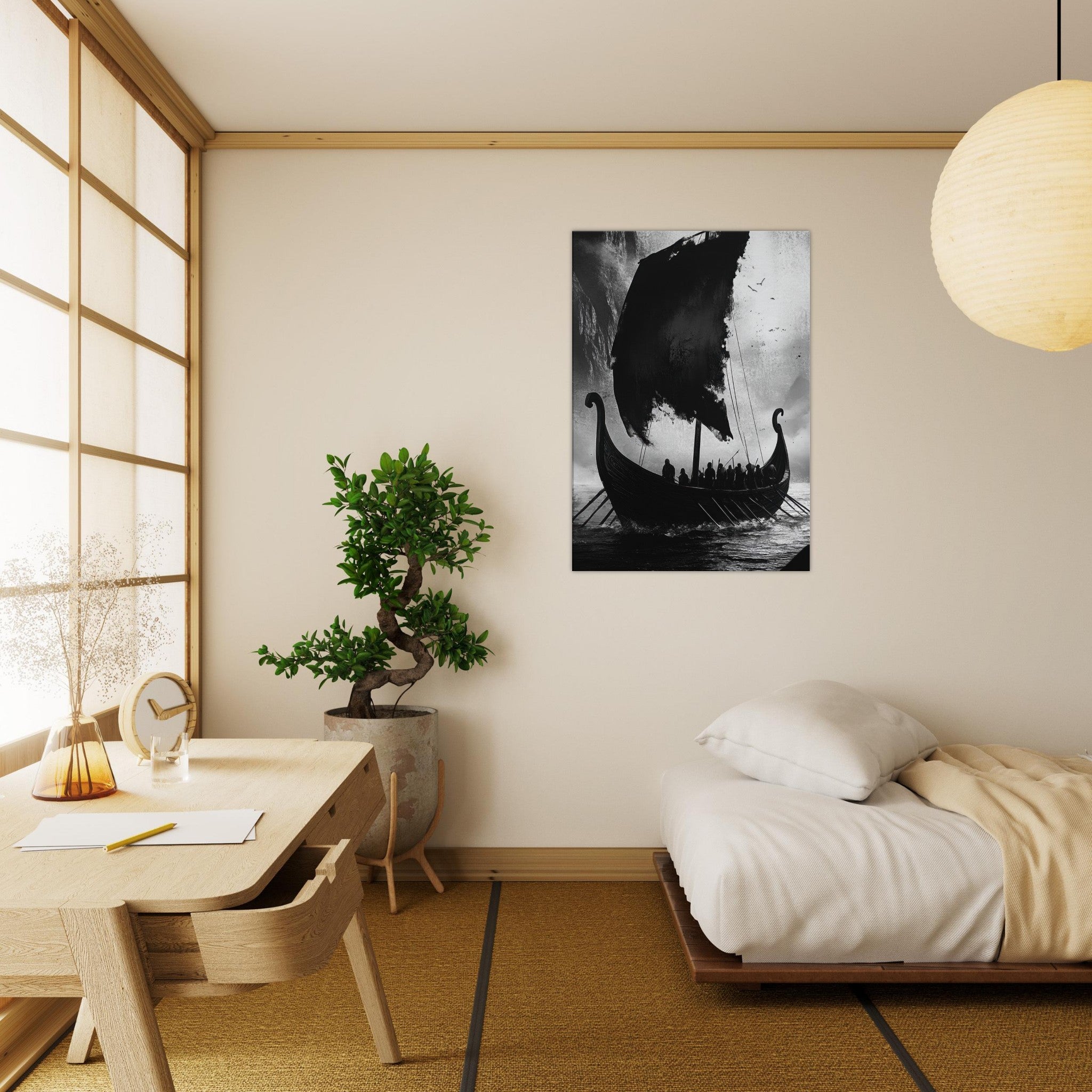Canvas Portrait - The Ghostly Viking Longship Dark Nordic Ink Met - Shop Ai Art WebShop - Digital Art online Store