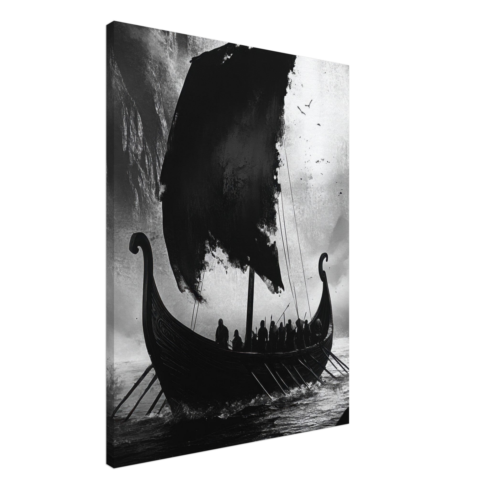 Canvas Portrait - The Ghostly Viking Longship Dark Nordic Ink Met - Shop Ai Art WebShop - Digital Art online Store
