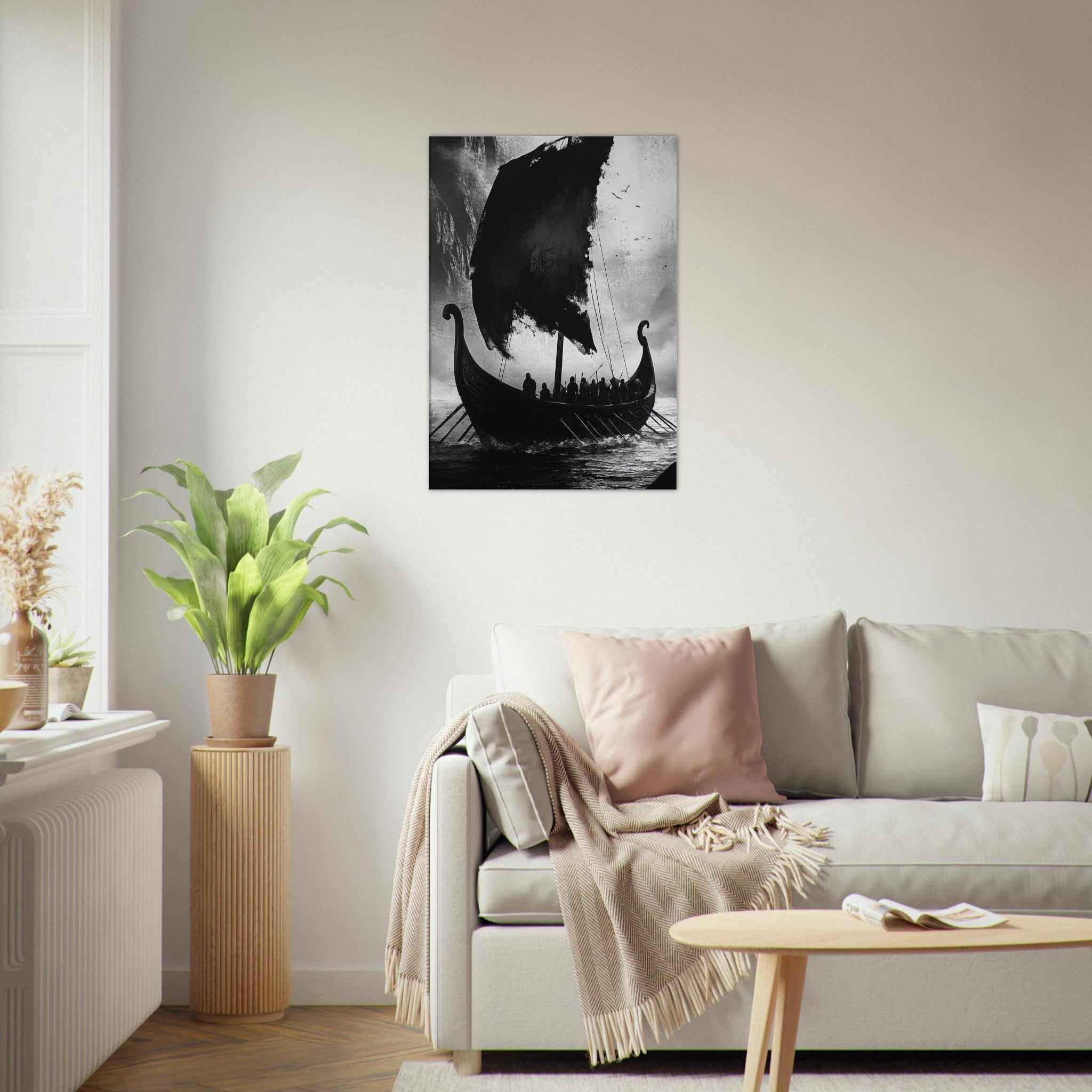 Canvas Portrait - The Ghostly Viking Longship Dark Nordic Ink Met - Shop Ai Art WebShop - Digital Art online Store