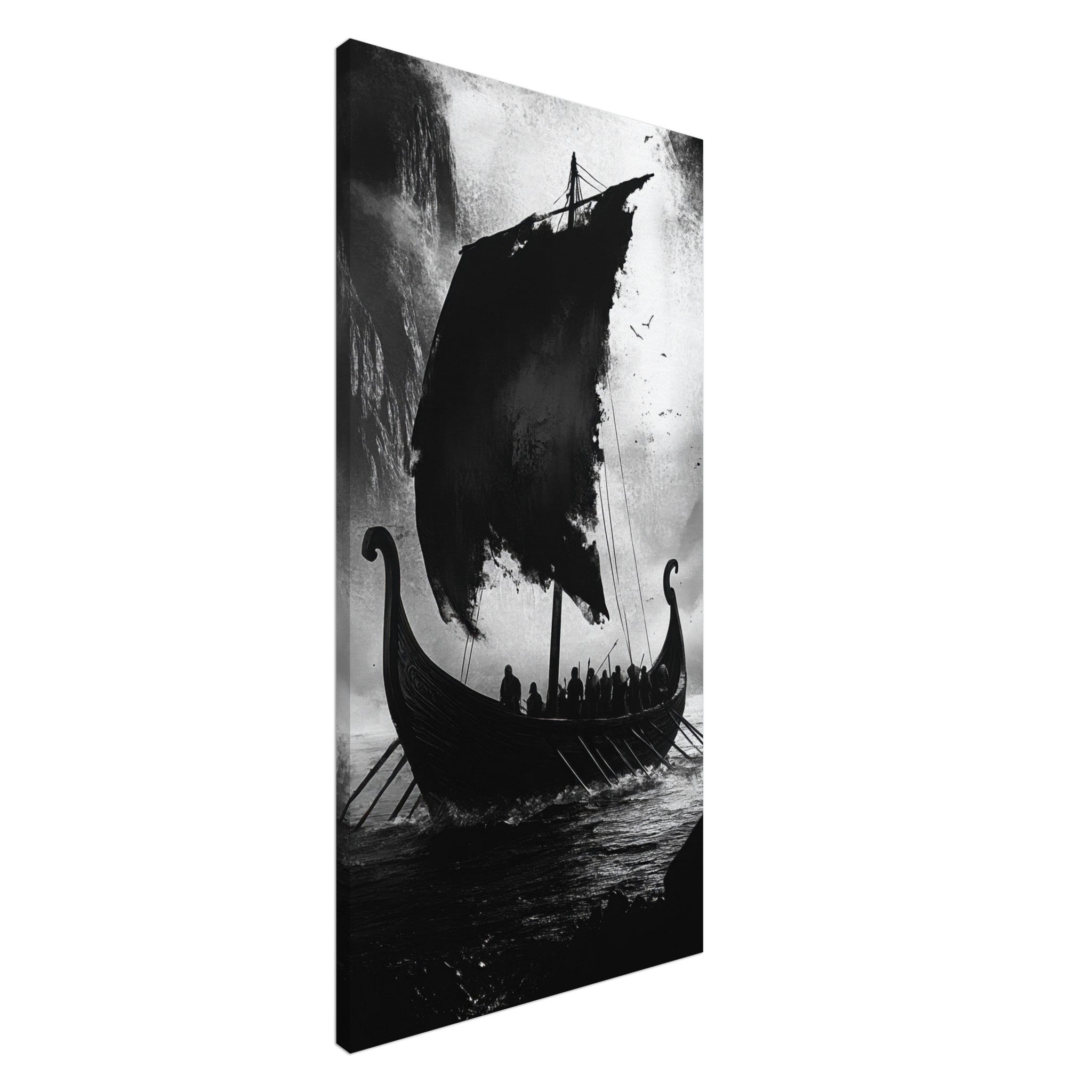 Canvas Portrait - The Ghostly Viking Longship Dark Nordic Ink Met - Shop Ai Art WebShop - Digital Art online Store