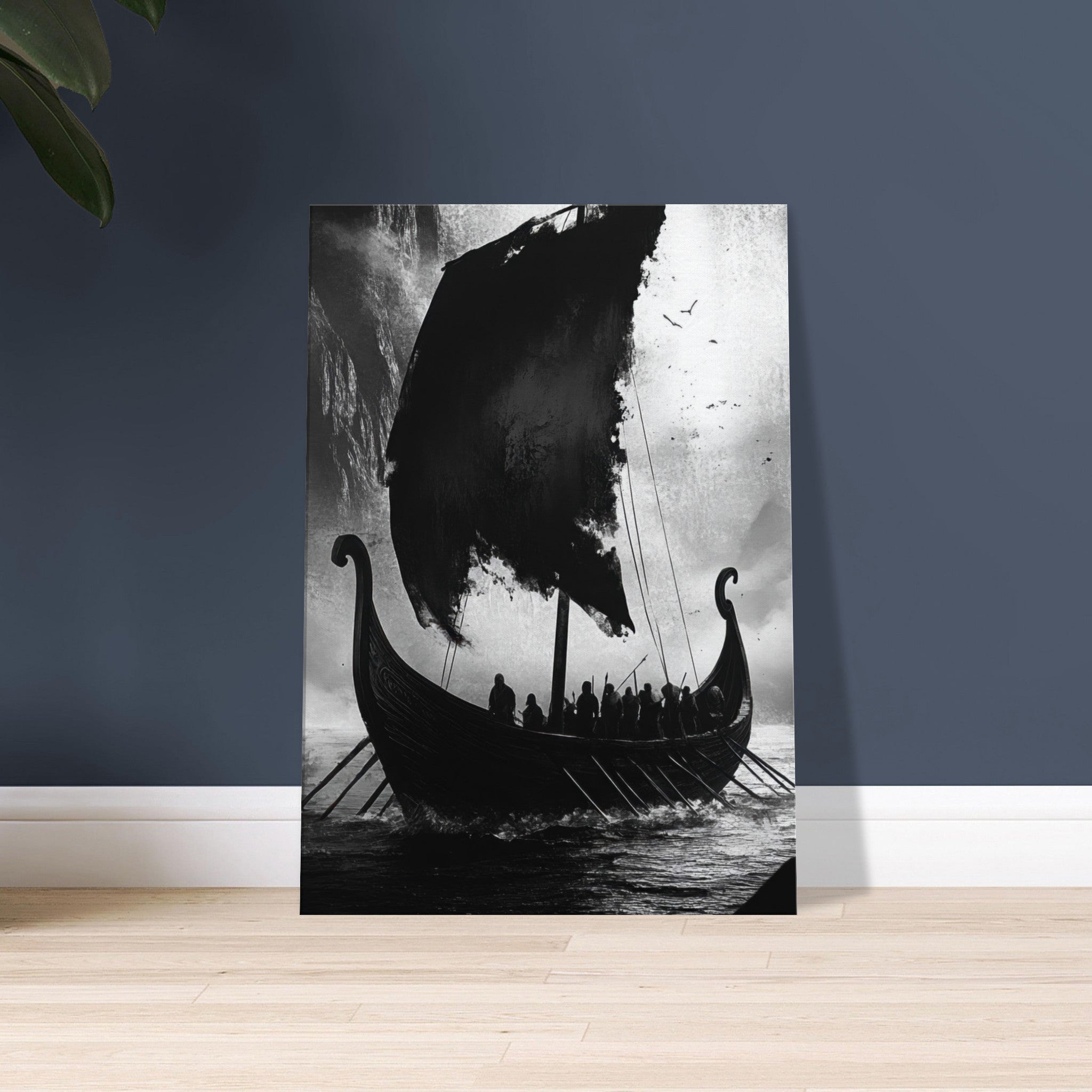 Canvas Portrait - The Ghostly Viking Longship Dark Nordic Ink Met - Shop Ai Art WebShop - Digital Art online Store