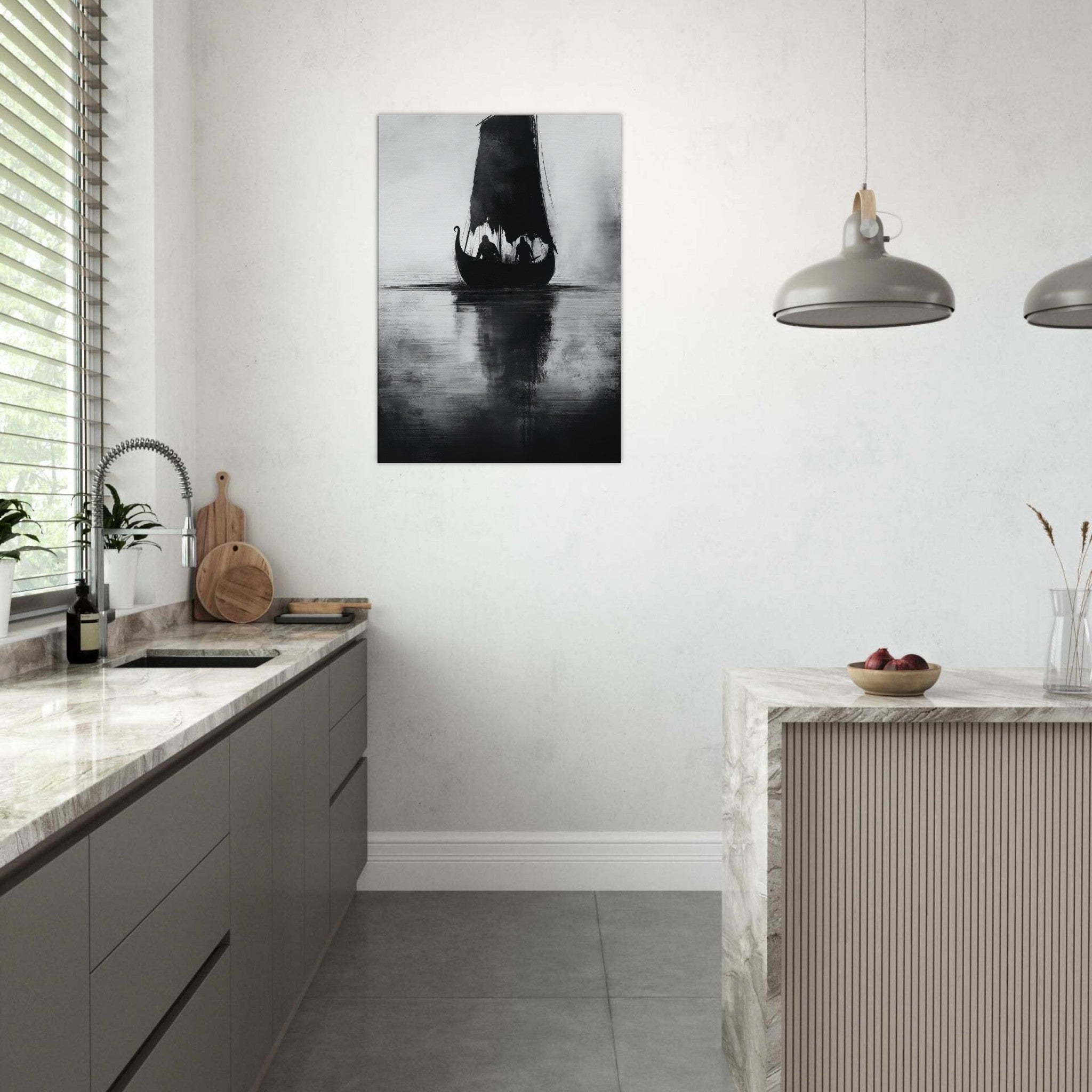 Canvas Portrait - The Ghostly Viking Longship Dark Nordic Ink Met 4 - Shop Ai Art WebShop - Digital Art online Store