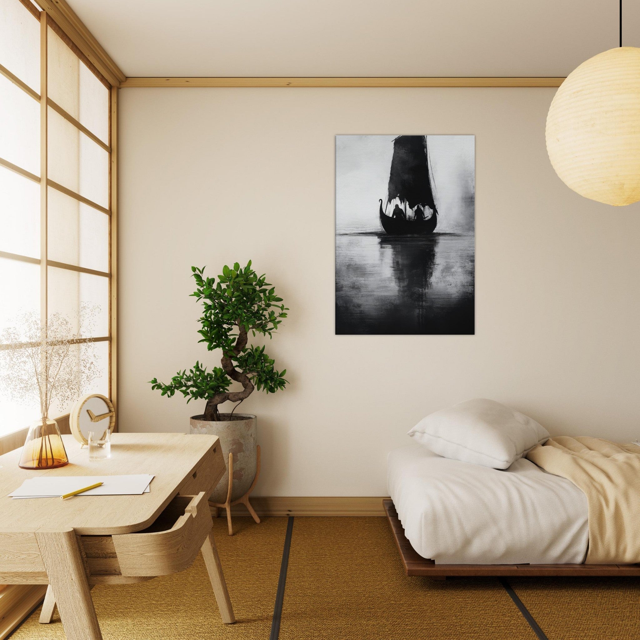 Canvas Portrait - The Ghostly Viking Longship Dark Nordic Ink Met 4 - Shop Ai Art WebShop - Digital Art online Store
