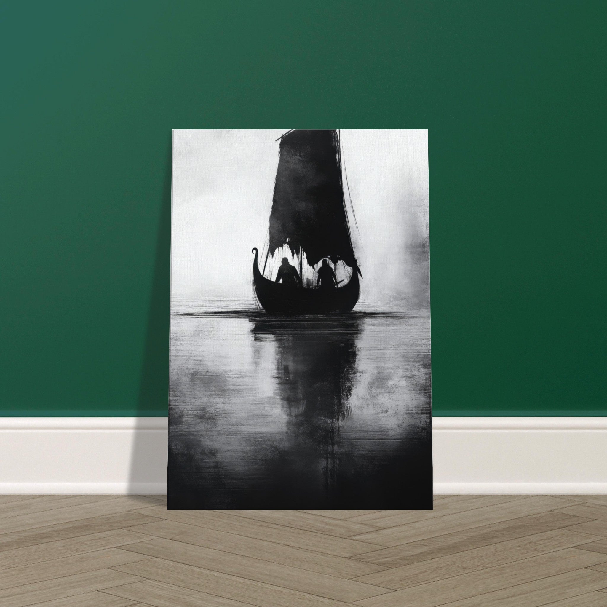 Canvas Portrait - The Ghostly Viking Longship Dark Nordic Ink Met 4 - Shop Ai Art WebShop - Digital Art online Store