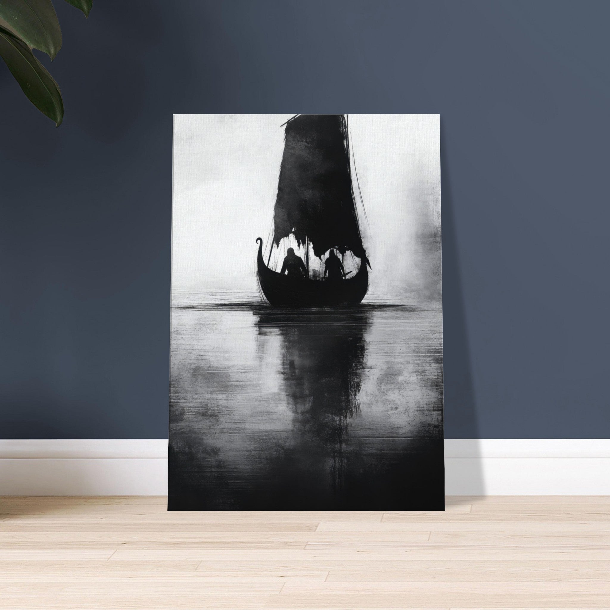 Canvas Portrait - The Ghostly Viking Longship Dark Nordic Ink Met 4 - Shop Ai Art WebShop - Digital Art online Store