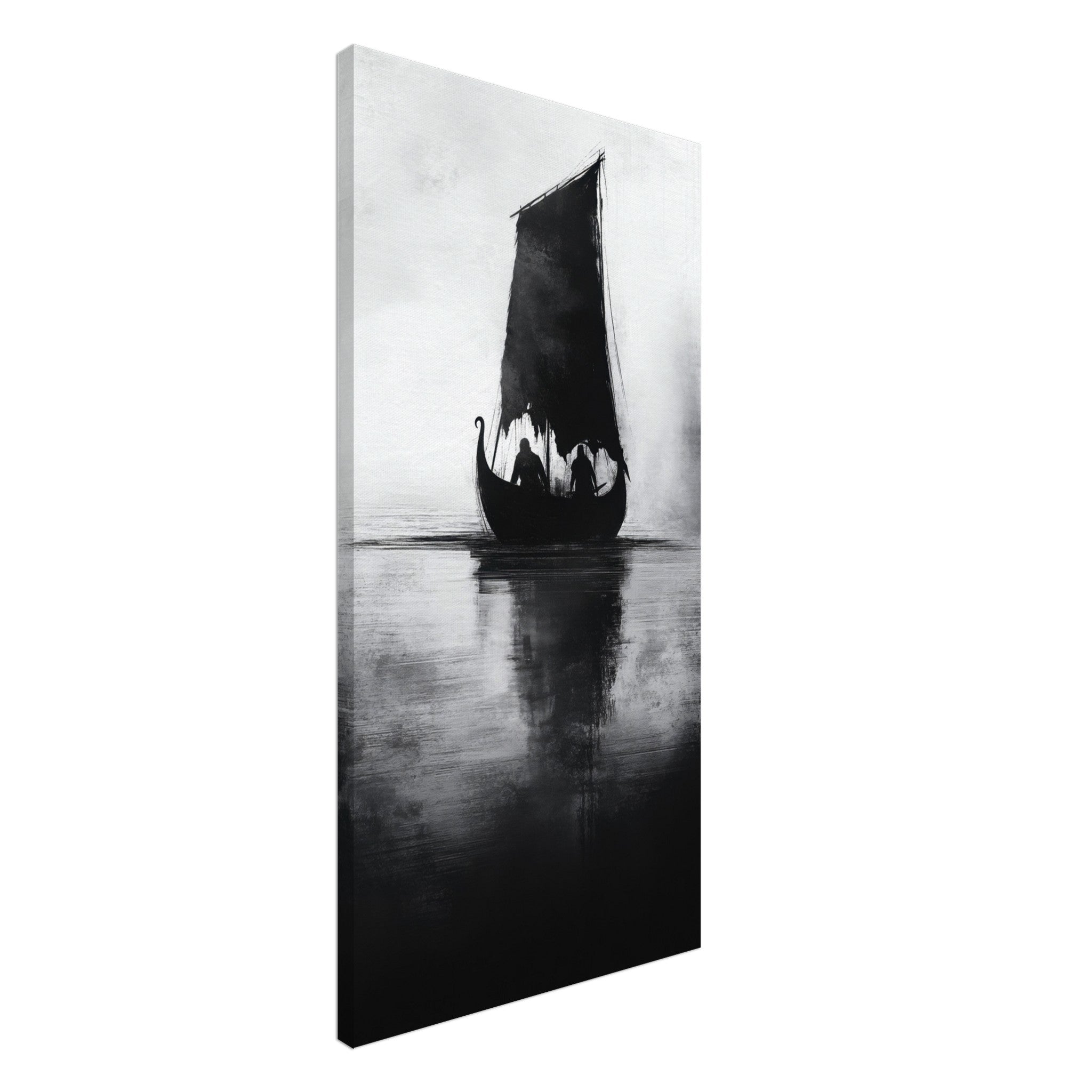 Canvas Portrait - The Ghostly Viking Longship Dark Nordic Ink Met 4 - Shop Ai Art WebShop - Digital Art online Store
