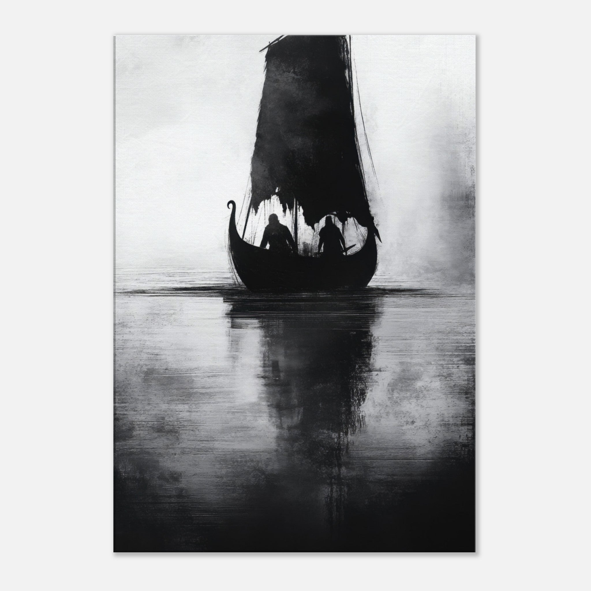 Canvas Portrait - The Ghostly Viking Longship Dark Nordic Ink Met 4 - Shop Ai Art WebShop - Digital Art online Store