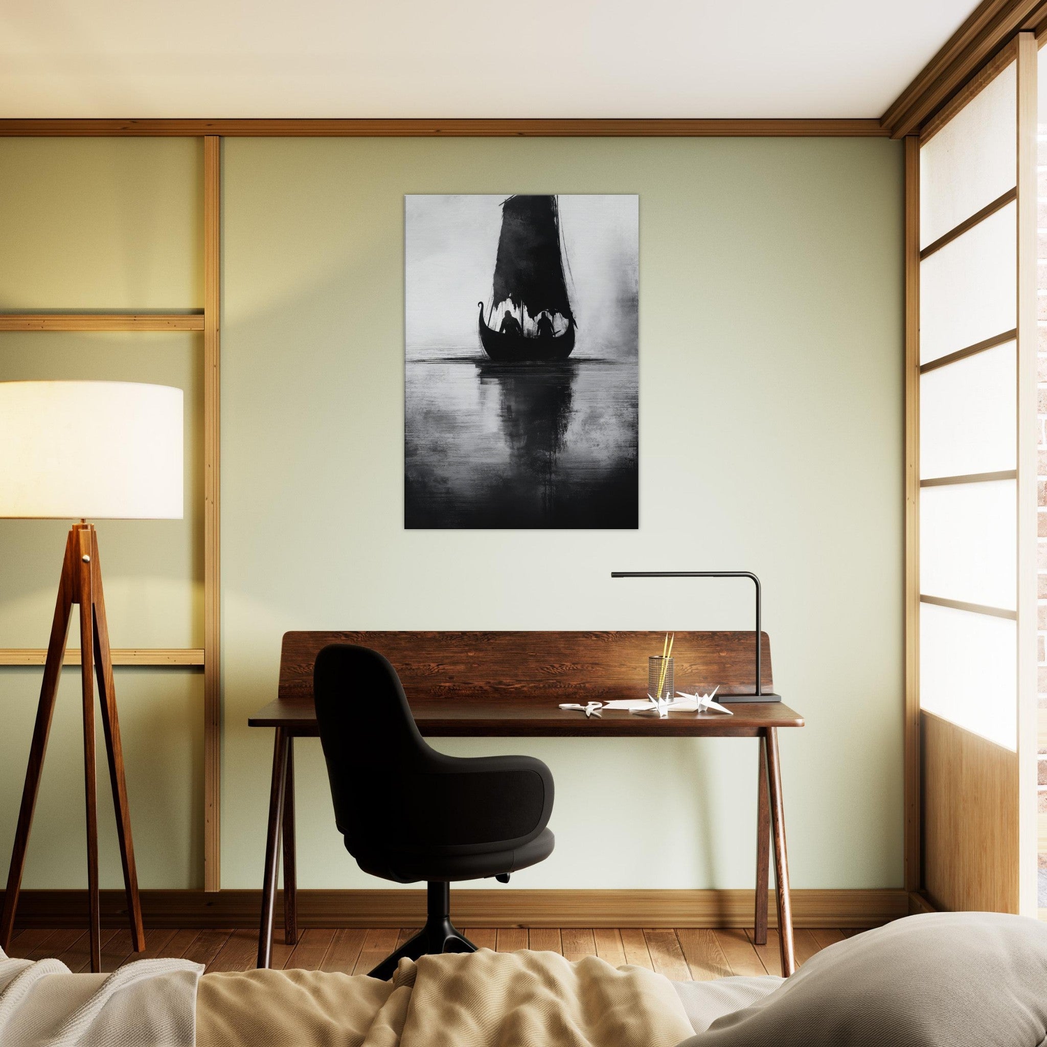 Canvas Portrait - The Ghostly Viking Longship Dark Nordic Ink Met 4 - Shop Ai Art WebShop - Digital Art online Store