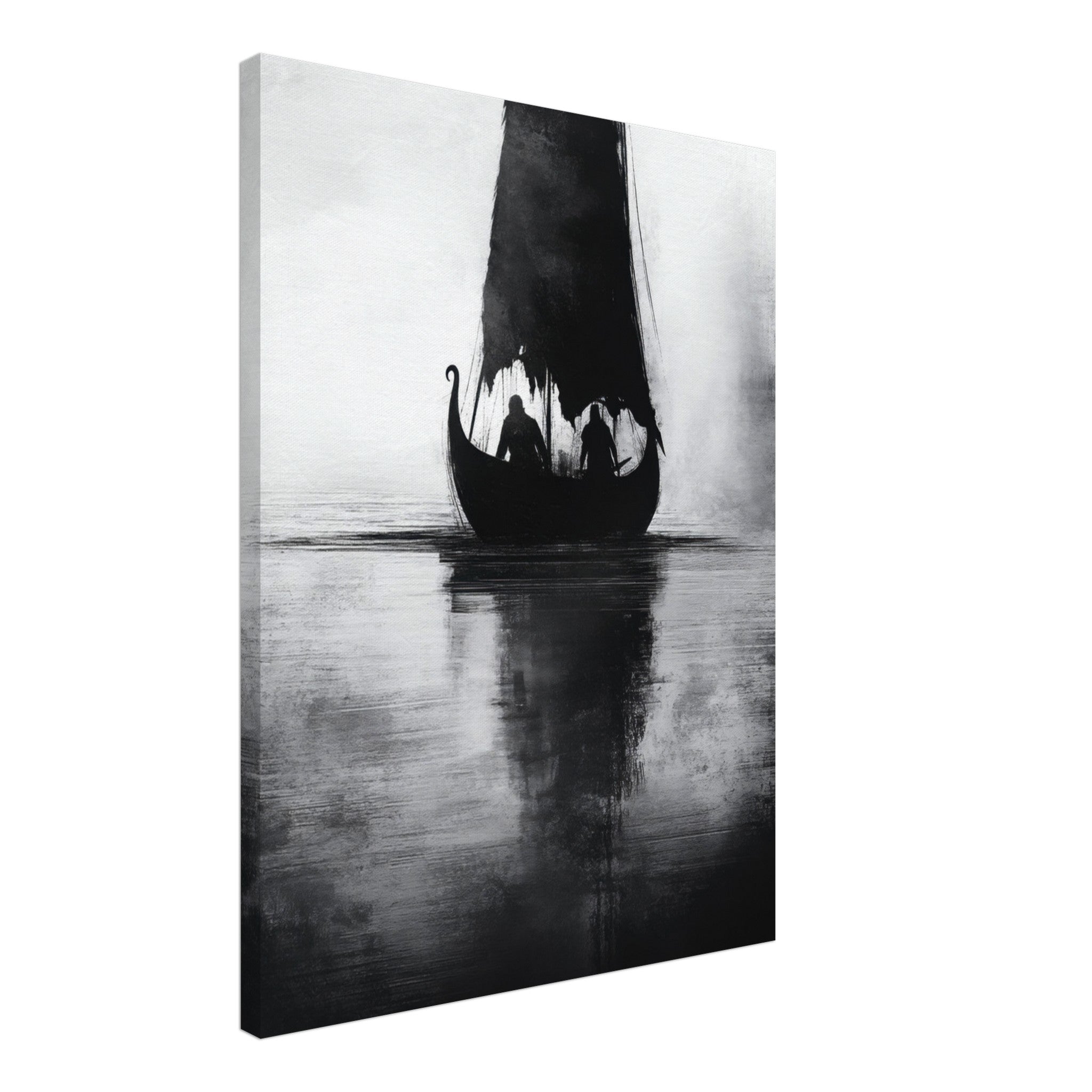 Canvas Portrait - The Ghostly Viking Longship Dark Nordic Ink Met 4 - Shop Ai Art WebShop - Digital Art online Store