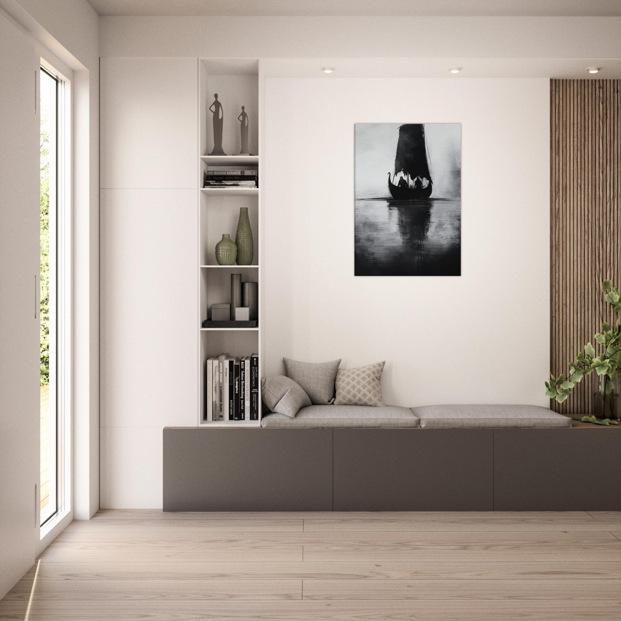 Canvas Portrait - The Ghostly Viking Longship Dark Nordic Ink Met 4 - Shop Ai Art WebShop - Digital Art online Store