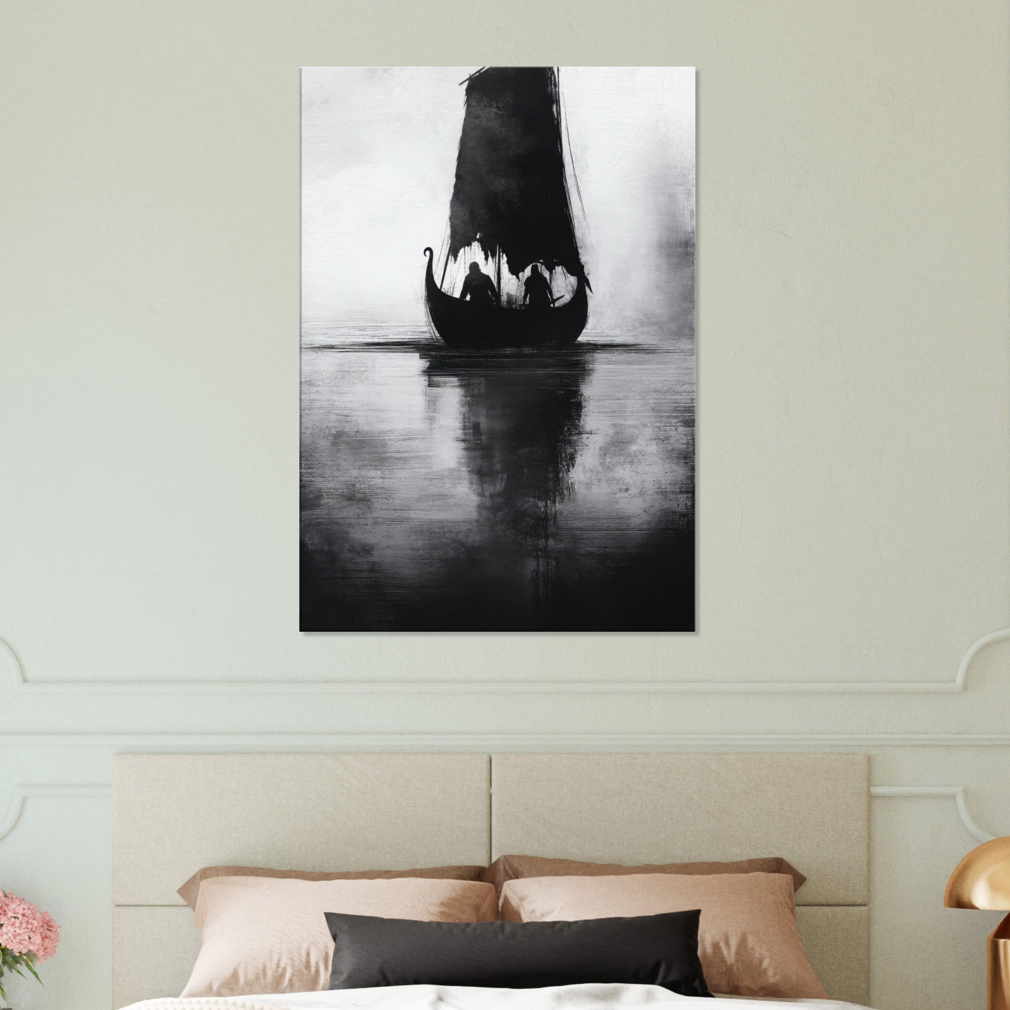 Canvas Portrait - The Ghostly Viking Longship Dark Nordic Ink Met 4 - Shop Ai Art WebShop - Digital Art online Store