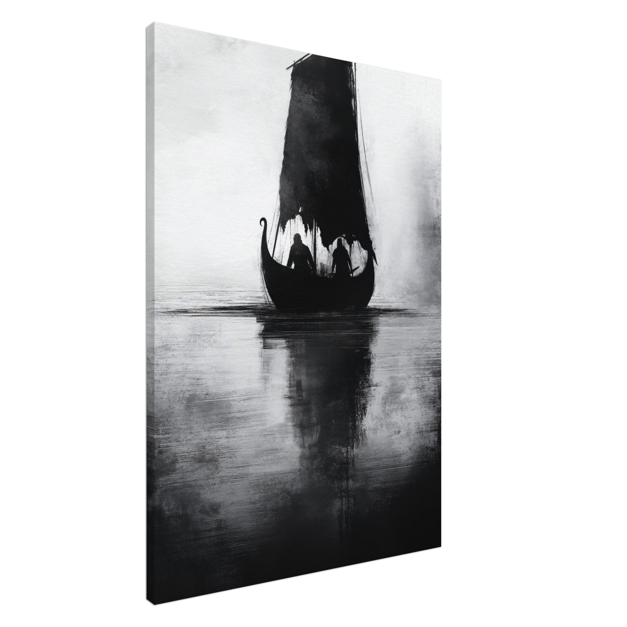 Canvas Portrait - The Ghostly Viking Longship Dark Nordic Ink Met 4 - Shop Ai Art WebShop - Digital Art online Store