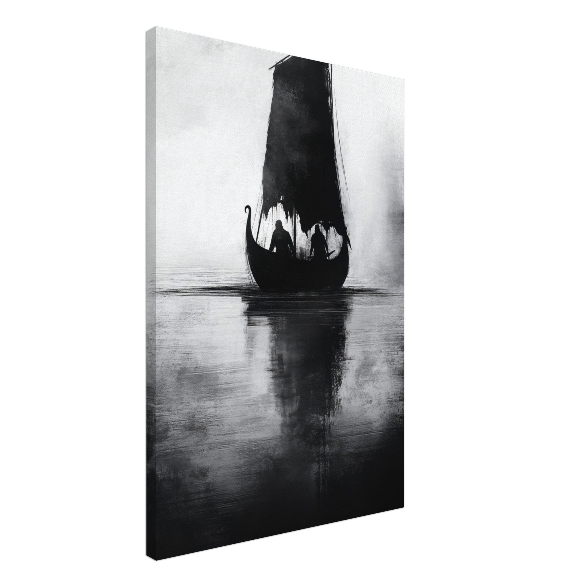 Canvas Portrait - The Ghostly Viking Longship Dark Nordic Ink Met 4 - Shop Ai Art WebShop - Digital Art online Store