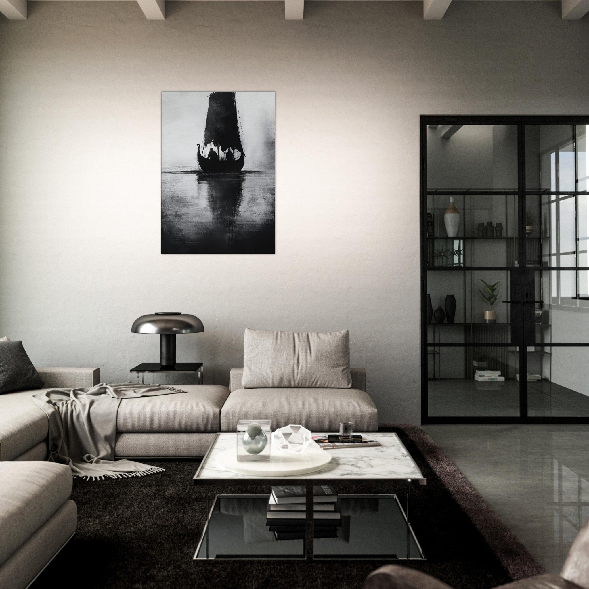 Canvas Portrait - The Ghostly Viking Longship Dark Nordic Ink Met 4 - Shop Ai Art WebShop - Digital Art online Store