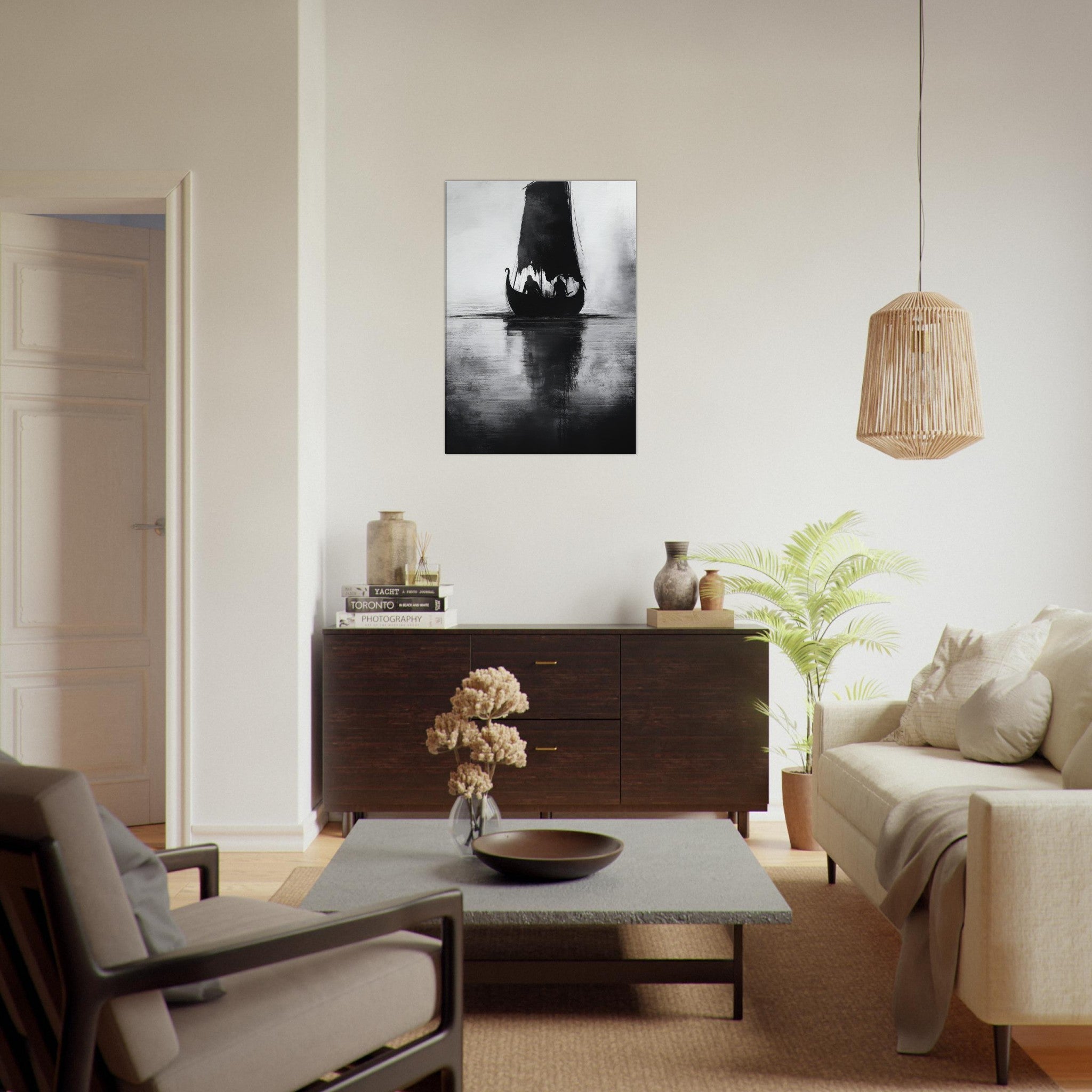 Canvas Portrait - The Ghostly Viking Longship Dark Nordic Ink Met 4 - Shop Ai Art WebShop - Digital Art online Store