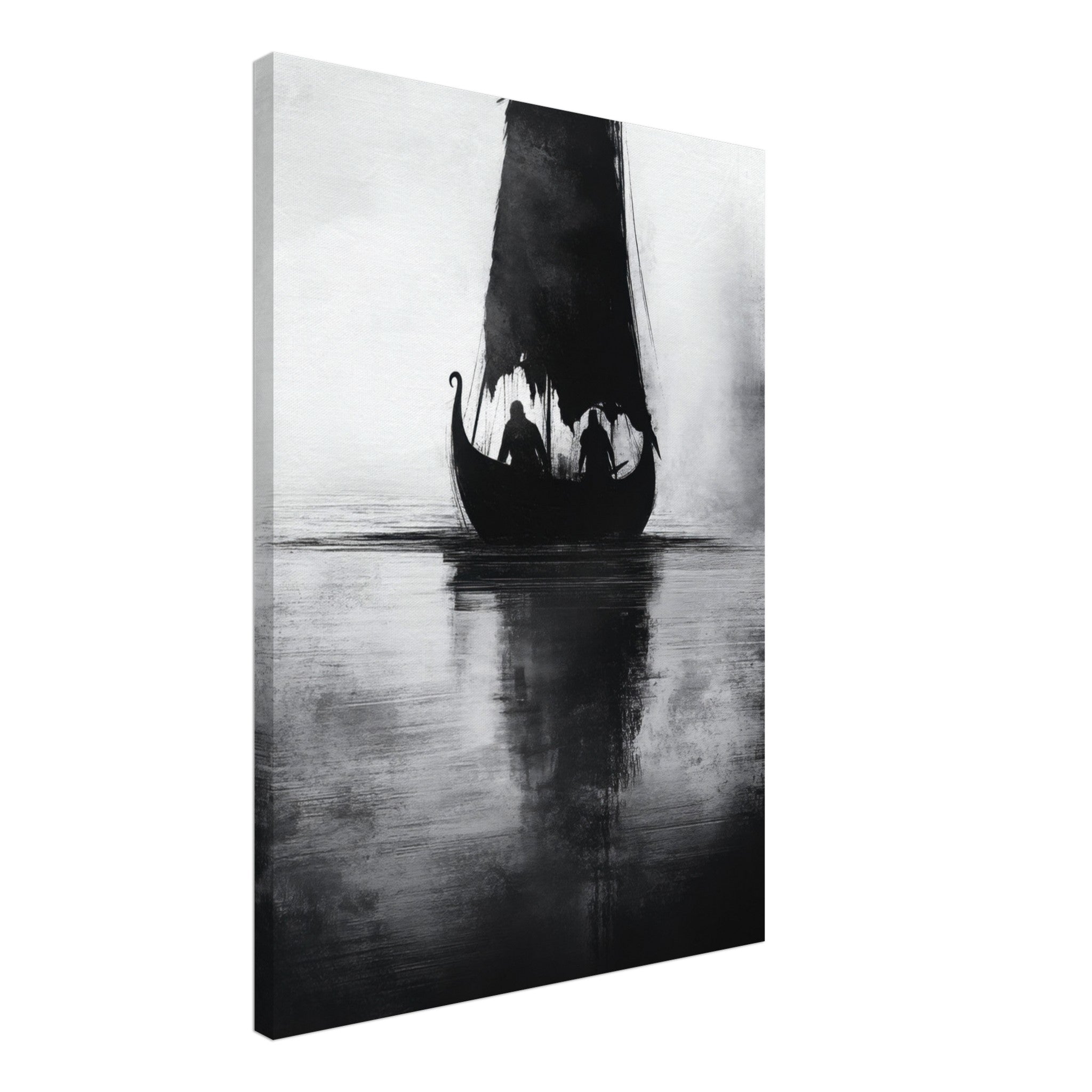 Canvas Portrait - The Ghostly Viking Longship Dark Nordic Ink Met 4 - Shop Ai Art WebShop - Digital Art online Store