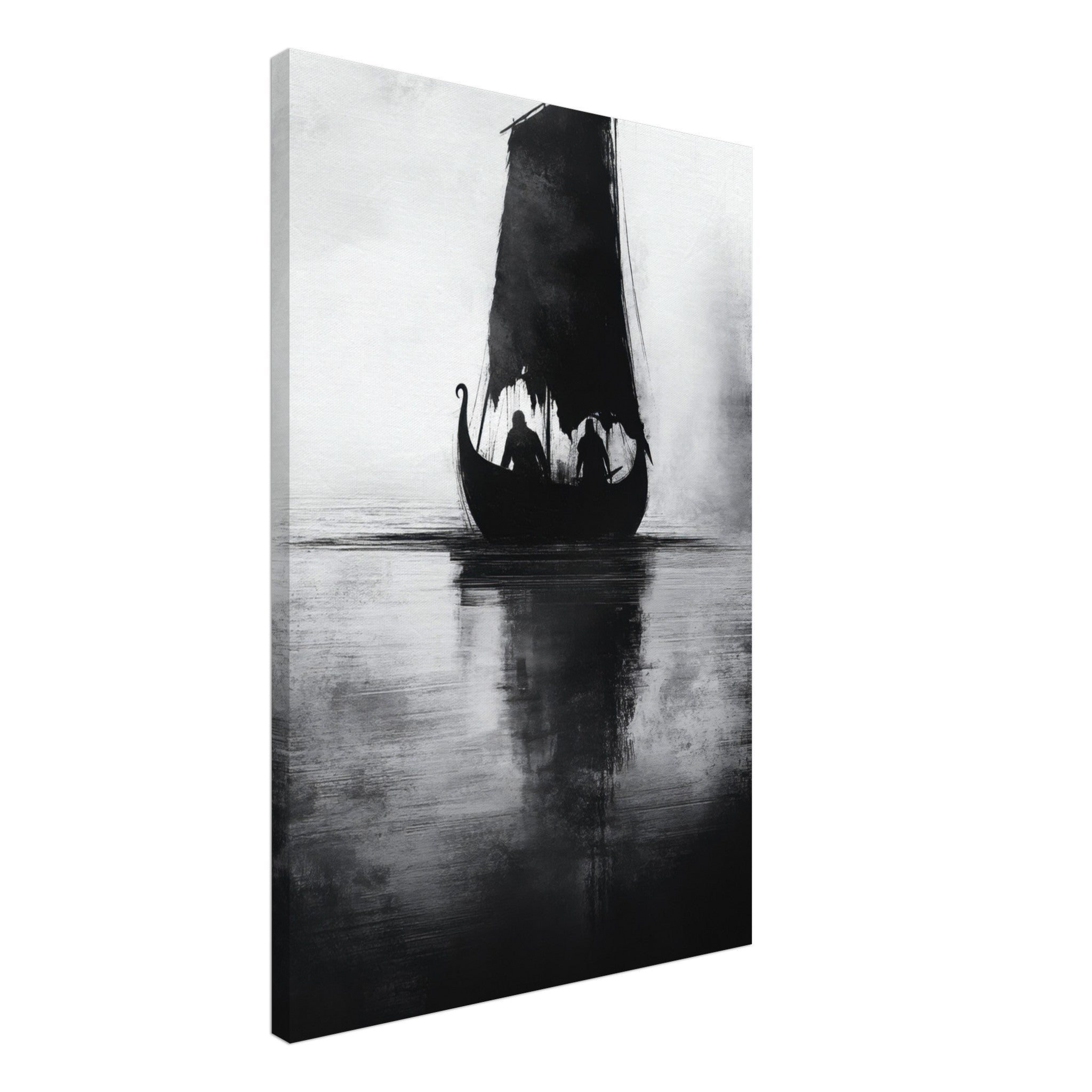 Canvas Portrait - The Ghostly Viking Longship Dark Nordic Ink Met 4 - Shop Ai Art WebShop - Digital Art online Store