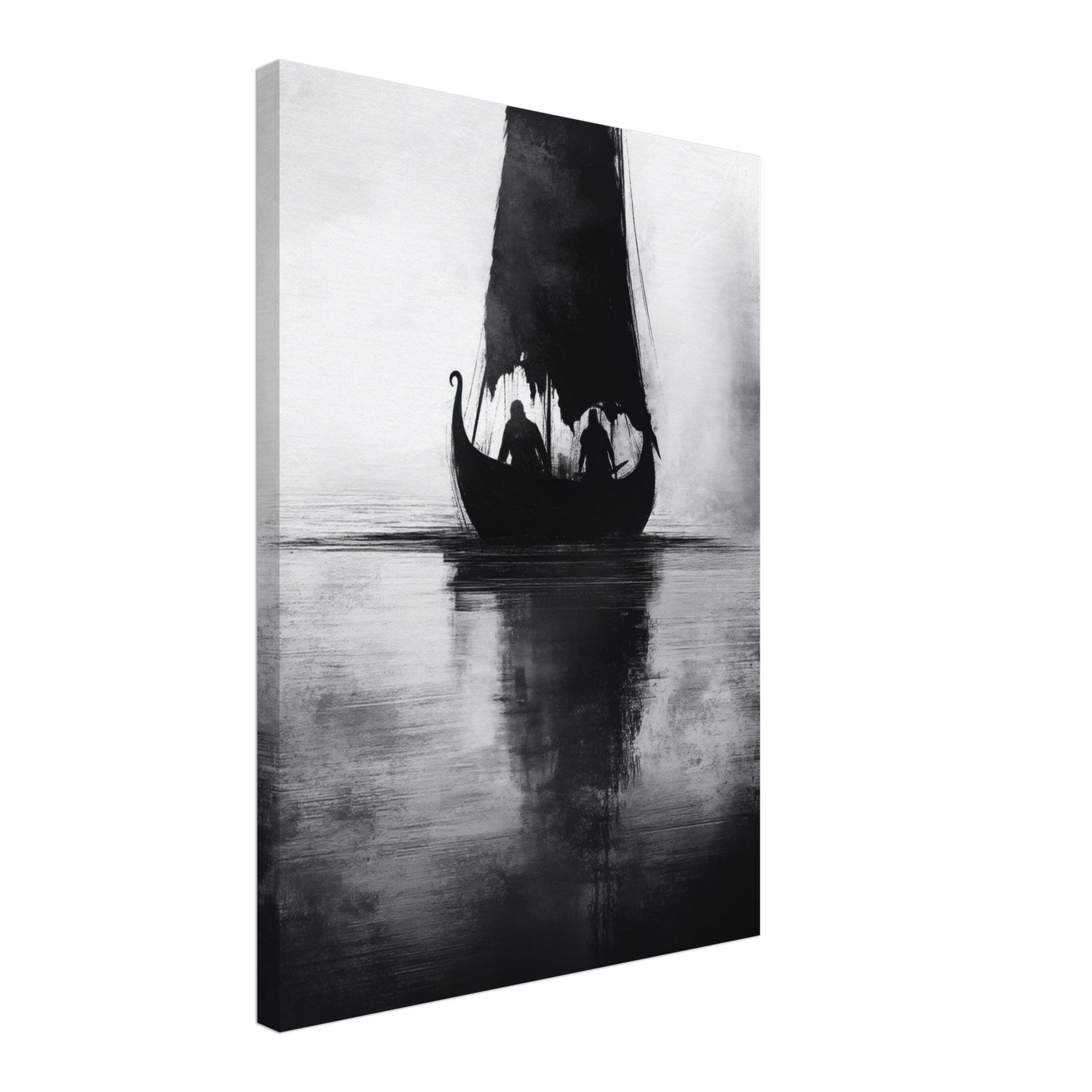 Canvas Portrait - The Ghostly Viking Longship Dark Nordic Ink Met 4 - Shop Ai Art WebShop - Digital Art online Store
