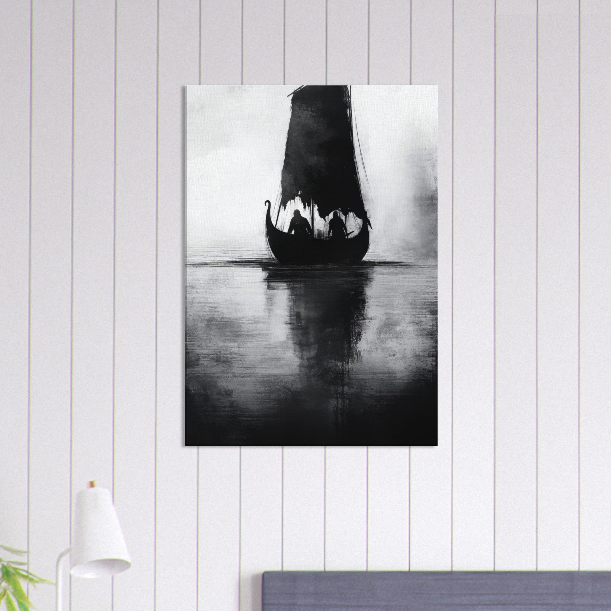 Canvas Portrait - The Ghostly Viking Longship Dark Nordic Ink Met 4 - Shop Ai Art WebShop - Digital Art online Store