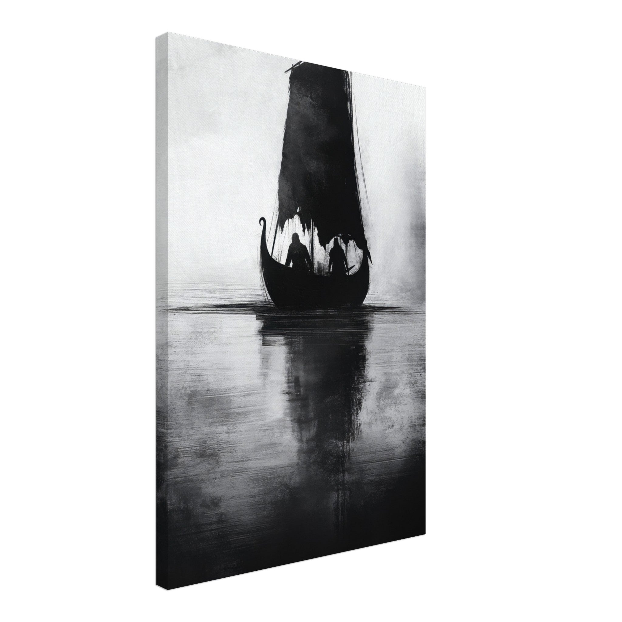 Canvas Portrait - The Ghostly Viking Longship Dark Nordic Ink Met 4 - Shop Ai Art WebShop - Digital Art online Store