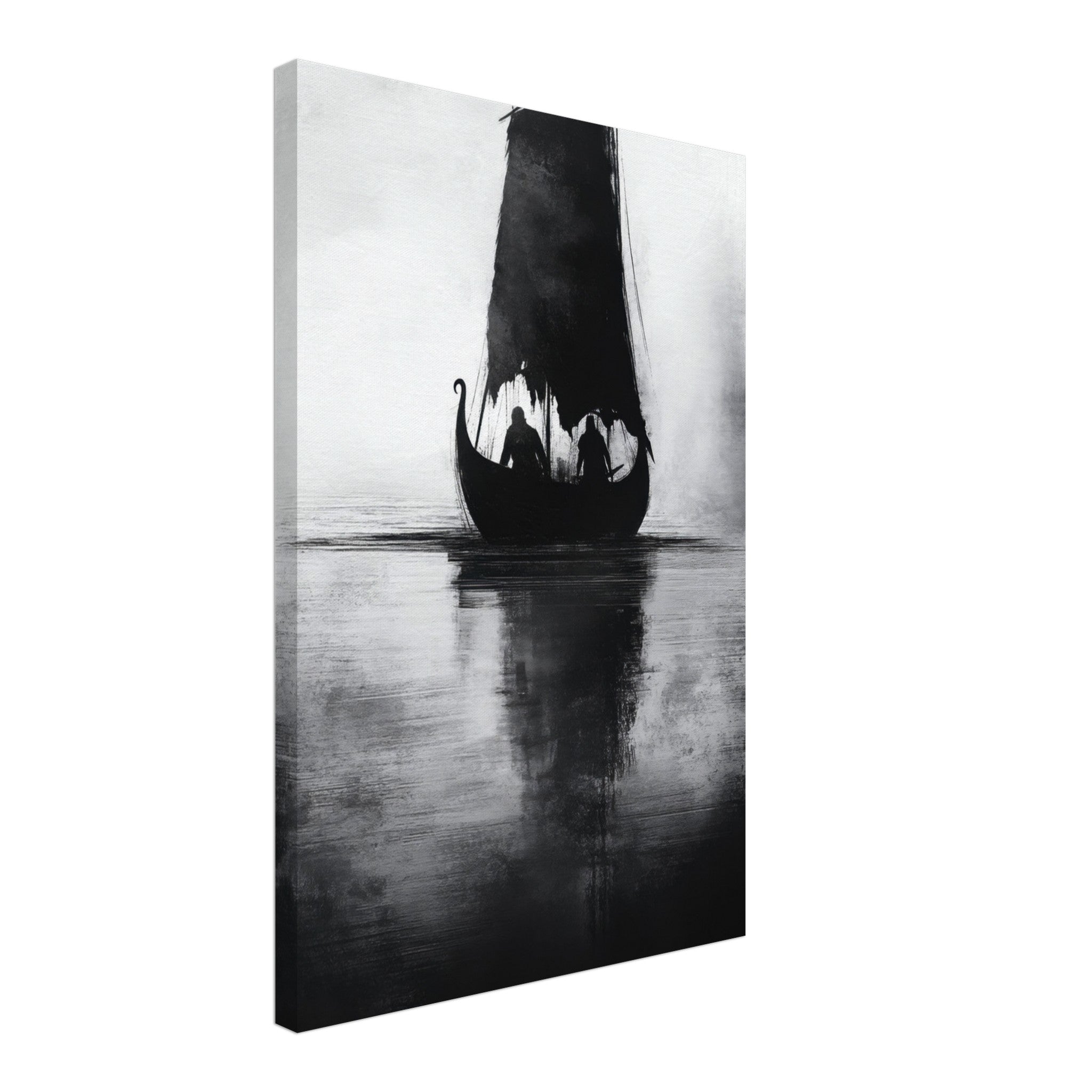 Canvas Portrait - The Ghostly Viking Longship Dark Nordic Ink Met 4 - Shop Ai Art WebShop - Digital Art online Store