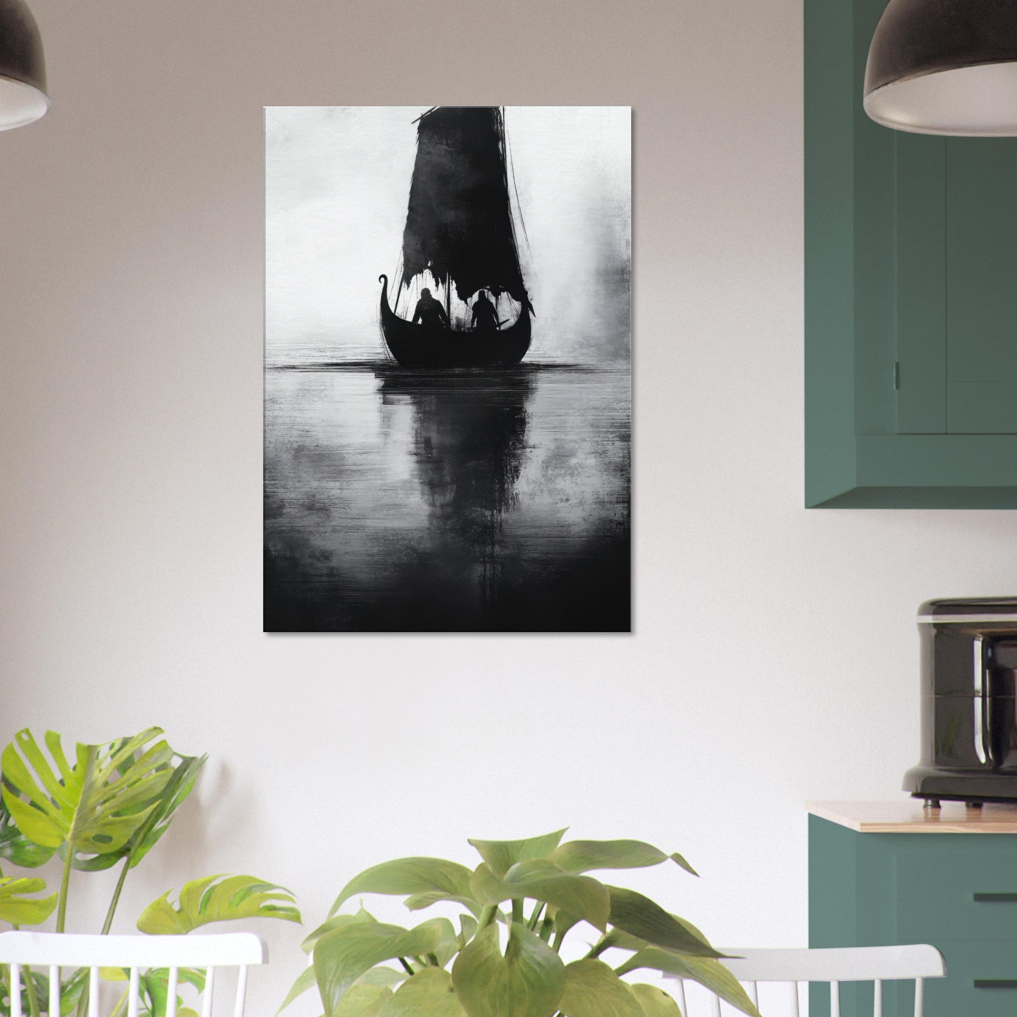 Canvas Portrait - The Ghostly Viking Longship Dark Nordic Ink Met 4 - Shop Ai Art WebShop - Digital Art online Store