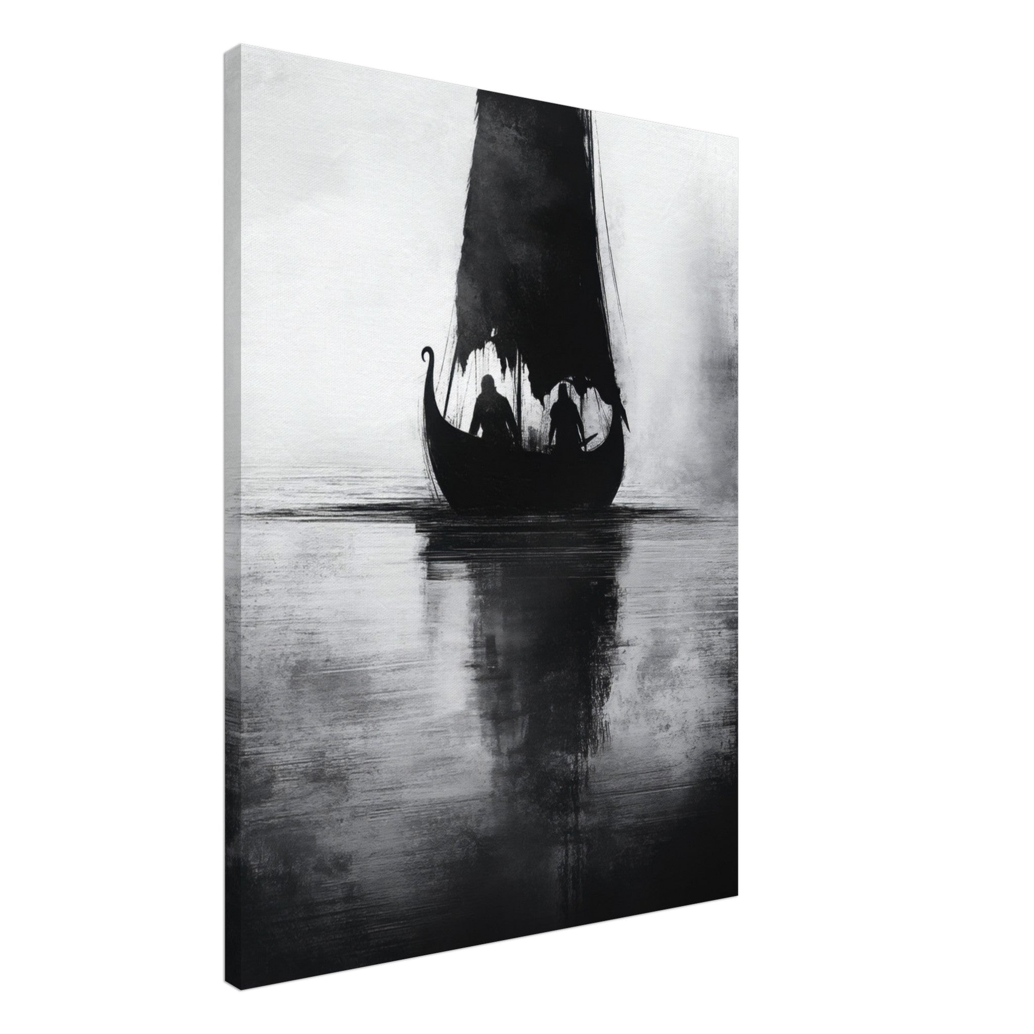 Canvas Portrait - The Ghostly Viking Longship Dark Nordic Ink Met 4 - Shop Ai Art WebShop - Digital Art online Store