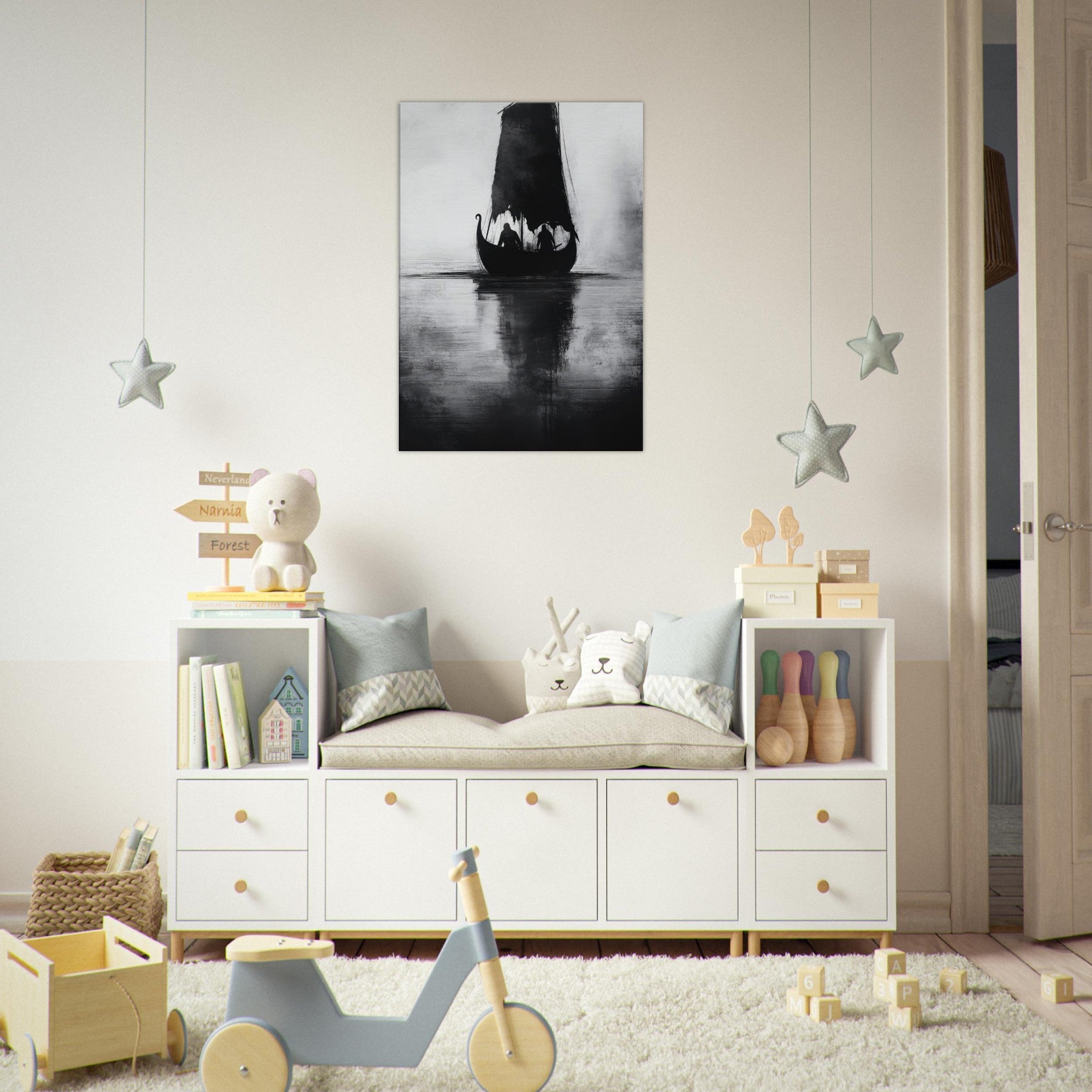 Canvas Portrait - The Ghostly Viking Longship Dark Nordic Ink Met 4 - Shop Ai Art WebShop - Digital Art online Store
