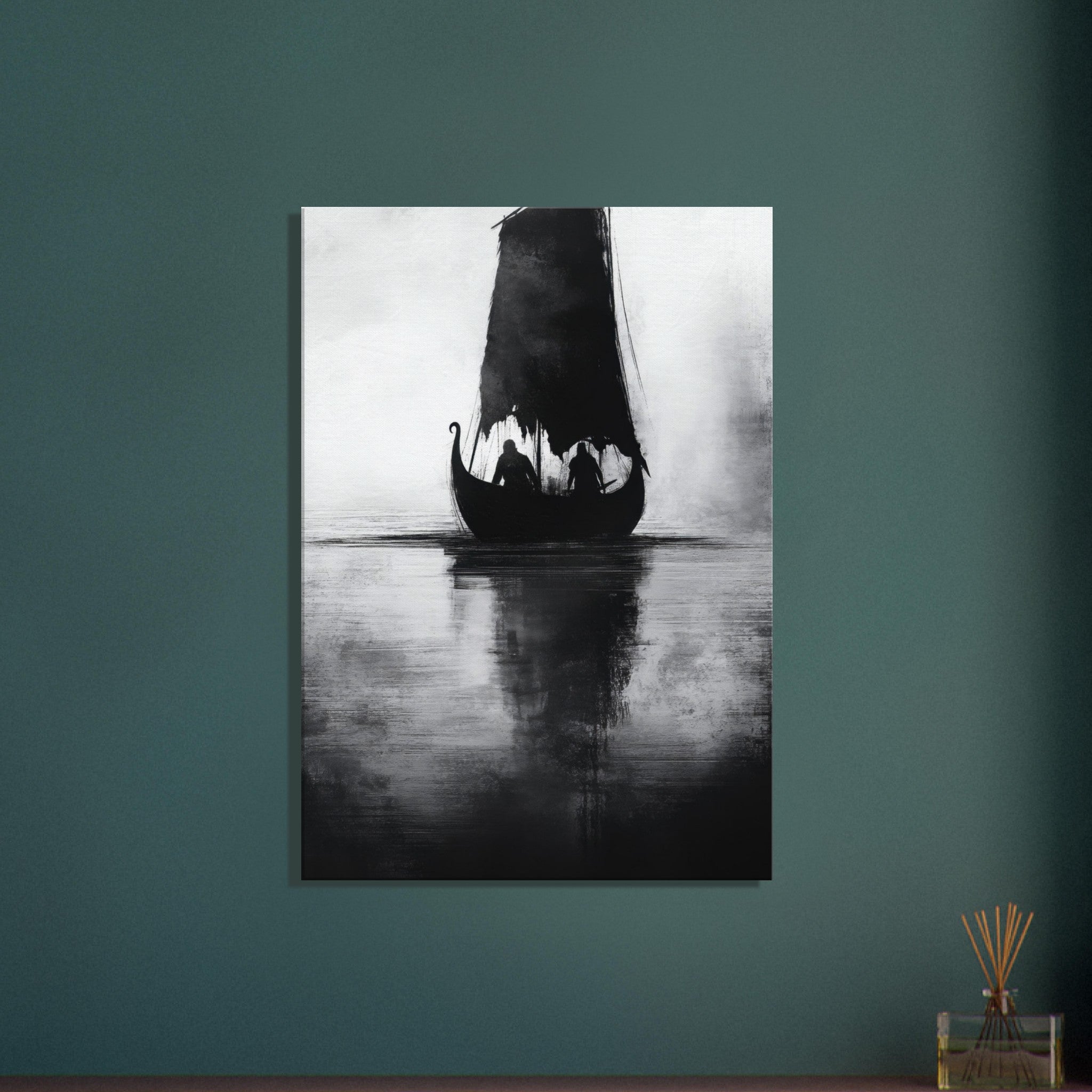 Canvas Portrait - The Ghostly Viking Longship Dark Nordic Ink Met 4 - Shop Ai Art WebShop - Digital Art online Store