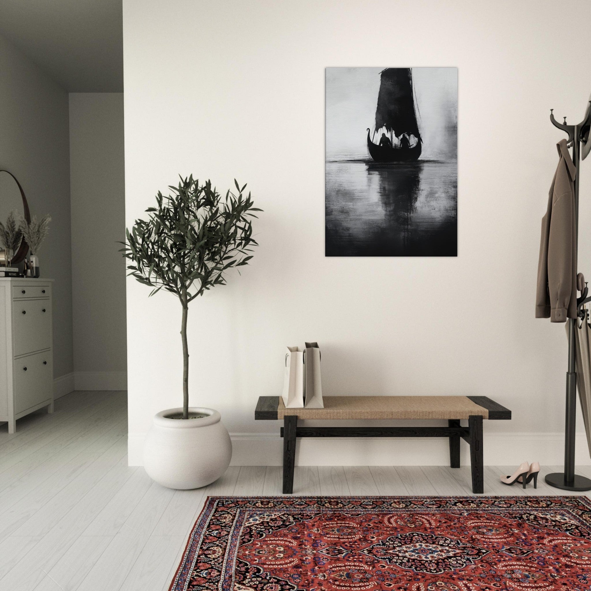 Canvas Portrait - The Ghostly Viking Longship Dark Nordic Ink Met 4 - Shop Ai Art WebShop - Digital Art online Store