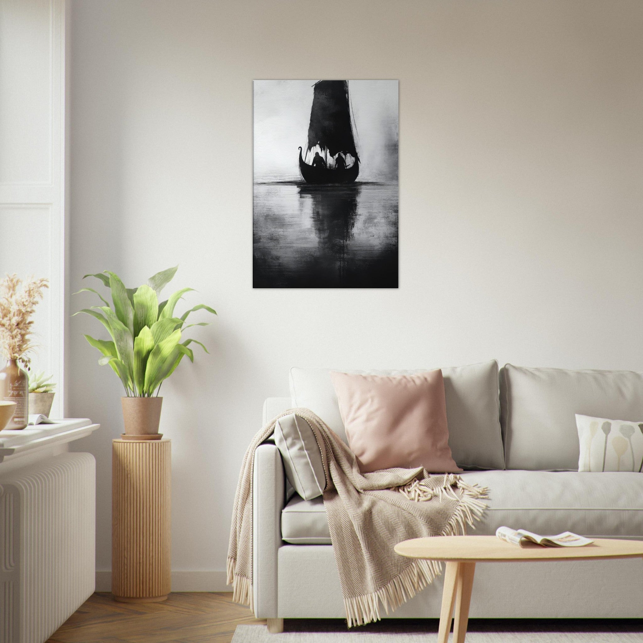 Canvas Portrait - The Ghostly Viking Longship Dark Nordic Ink Met 4 - Shop Ai Art WebShop - Digital Art online Store