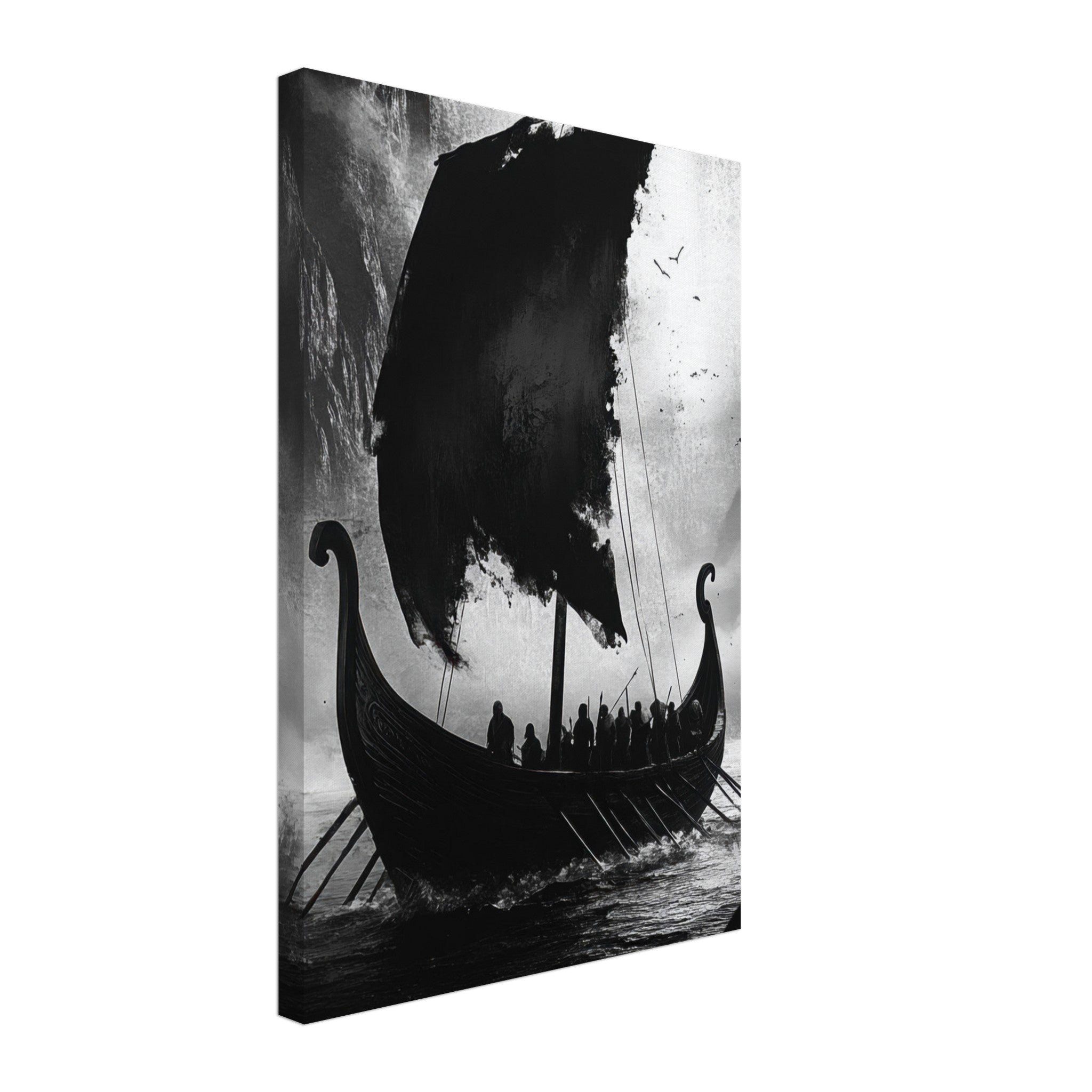 Canvas Portrait - The Ghostly Viking Longship Dark Nordic Ink Met - Shop Ai Art WebShop - Digital Art online Store