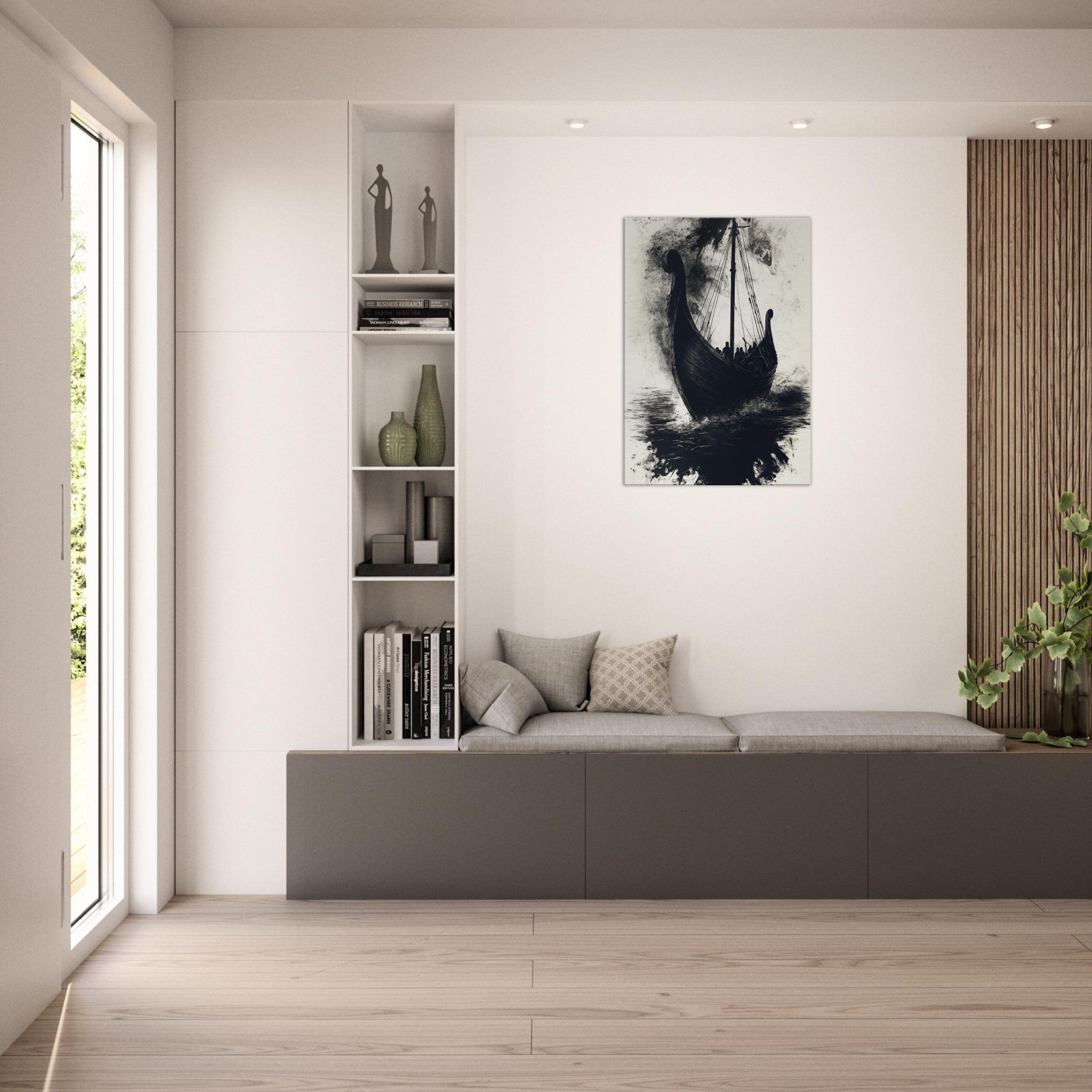 Canvas Portrait - The Ghostly Viking Longship Dark Nordic Ink Met 5 - Shop Ai Art WebShop - Digital Art online Store