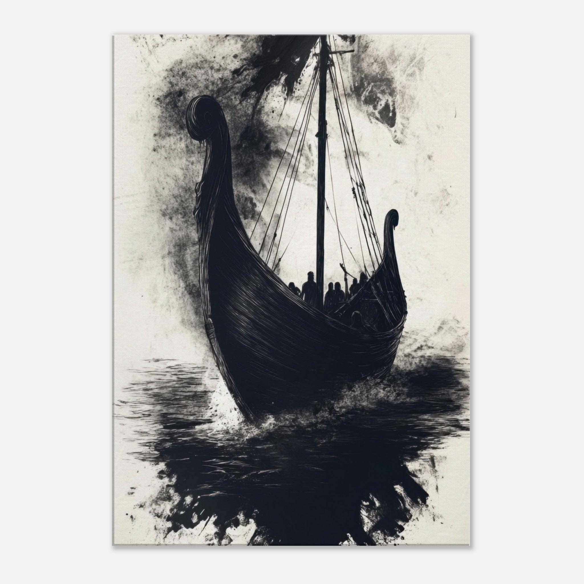Canvas Portrait - The Ghostly Viking Longship Dark Nordic Ink Met 5 - Shop Ai Art WebShop - Digital Art online Store