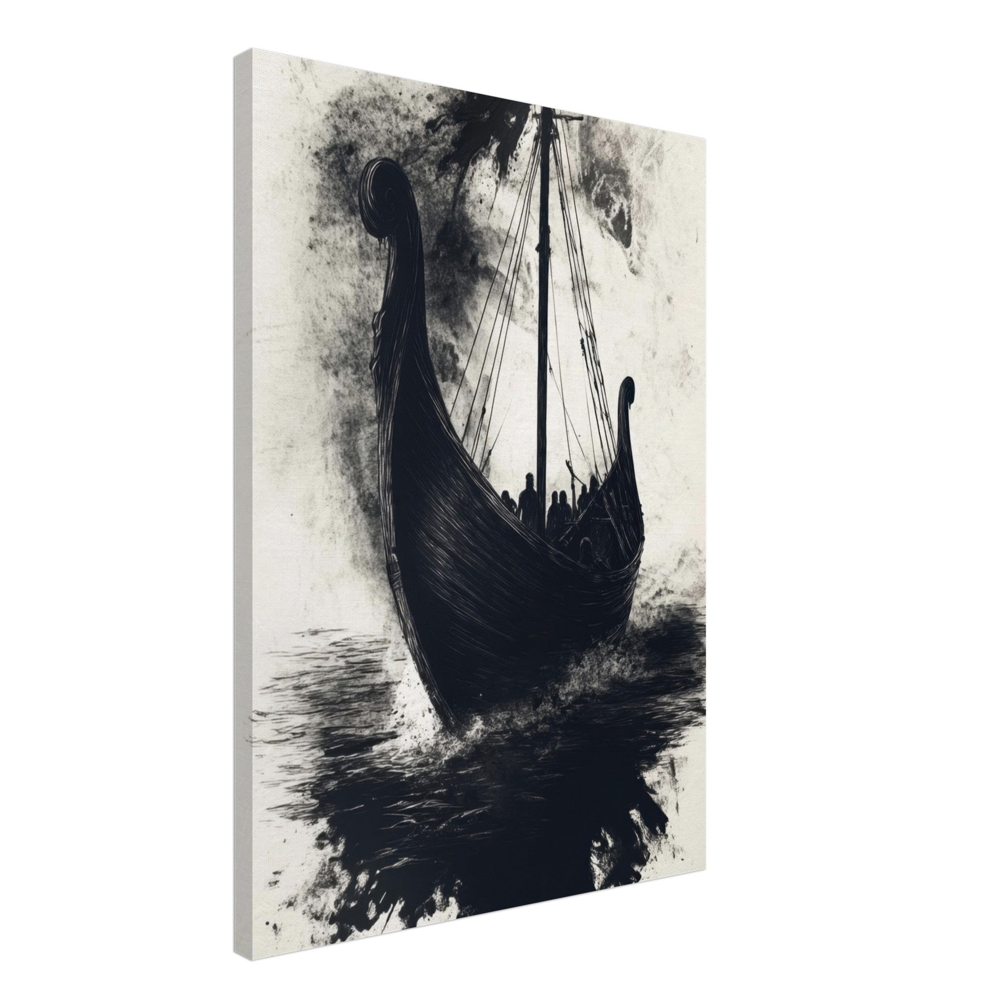 Canvas Portrait - The Ghostly Viking Longship Dark Nordic Ink Met 5 - Shop Ai Art WebShop - Digital Art online Store