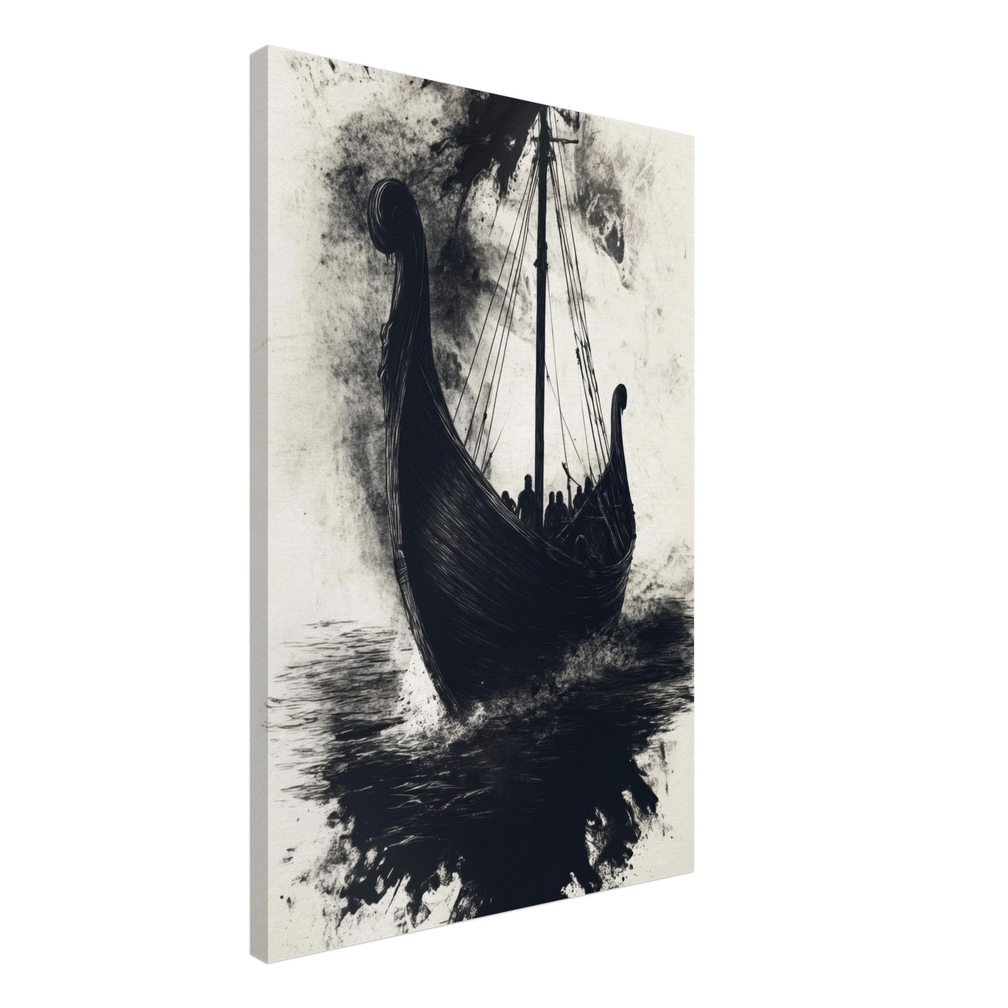 Canvas Portrait - The Ghostly Viking Longship Dark Nordic Ink Met 5 - Shop Ai Art WebShop - Digital Art online Store