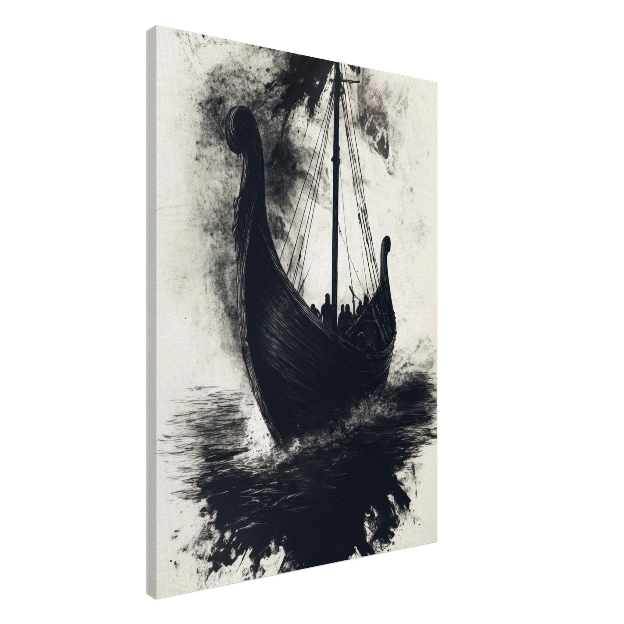 Canvas Portrait - The Ghostly Viking Longship Dark Nordic Ink Met 5 - Shop Ai Art WebShop - Digital Art online Store