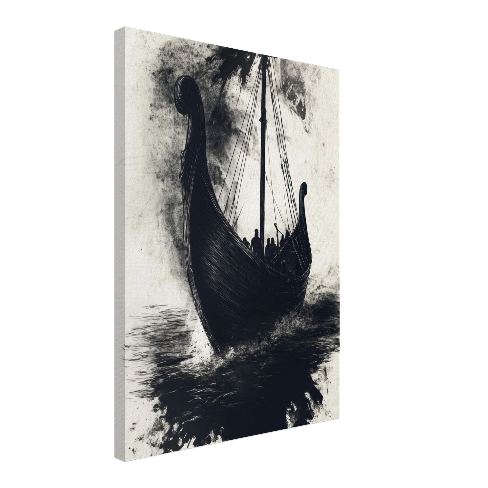 Canvas Portrait - The Ghostly Viking Longship Dark Nordic Ink Met 5 - Shop Ai Art WebShop - Digital Art online Store
