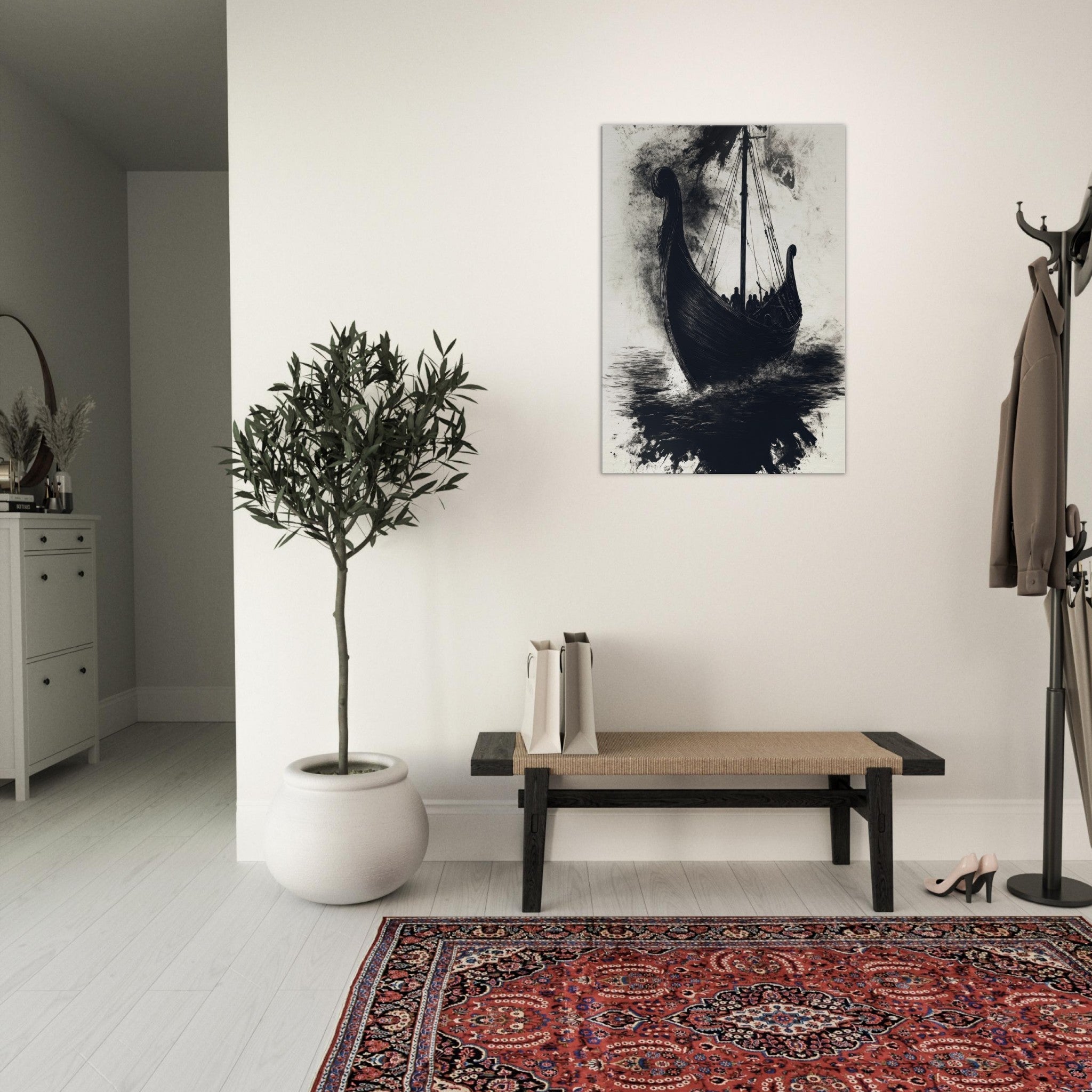 Canvas Portrait - The Ghostly Viking Longship Dark Nordic Ink Met 5 - Shop Ai Art WebShop - Digital Art online Store