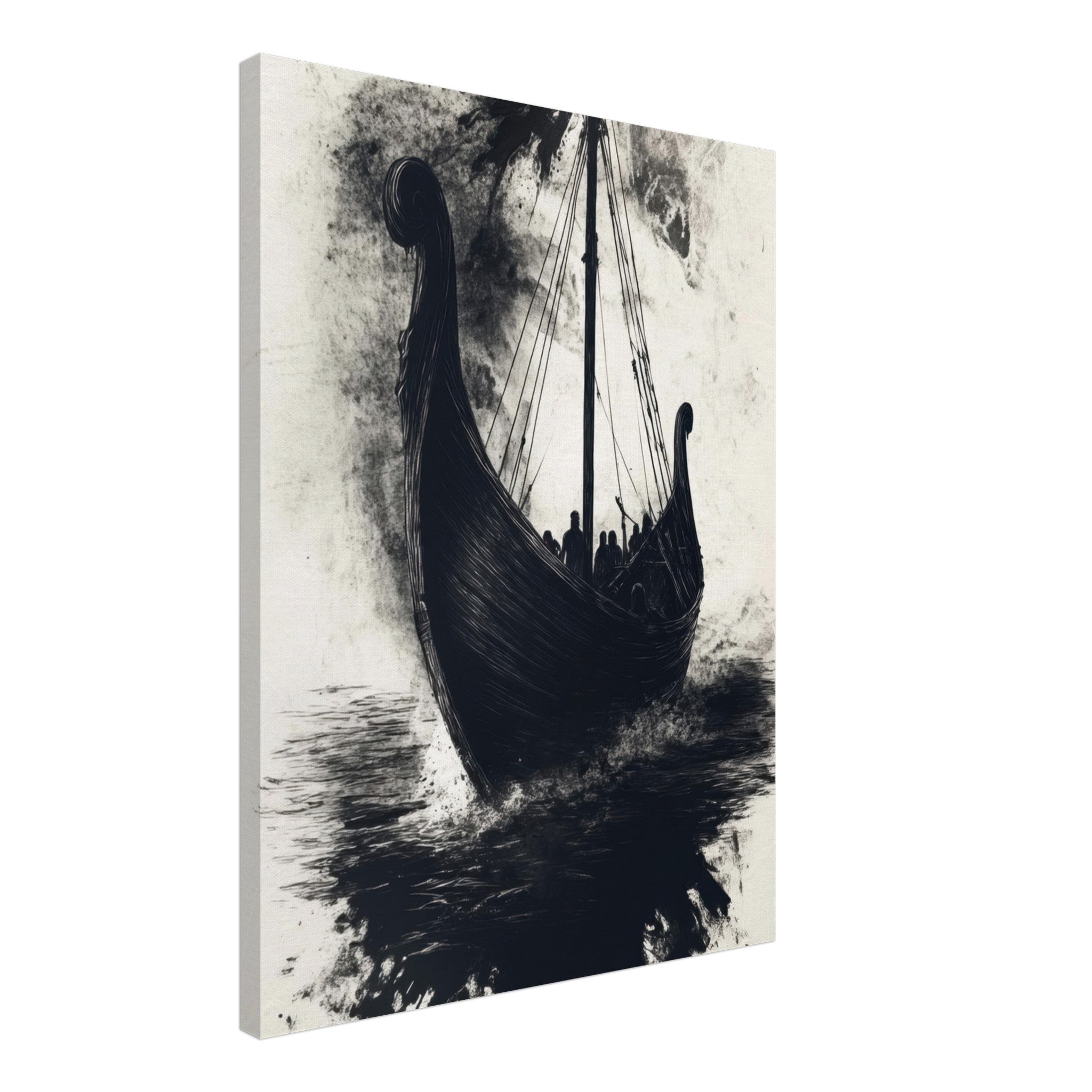 Canvas Portrait - The Ghostly Viking Longship Dark Nordic Ink Met 5 - Shop Ai Art WebShop - Digital Art online Store